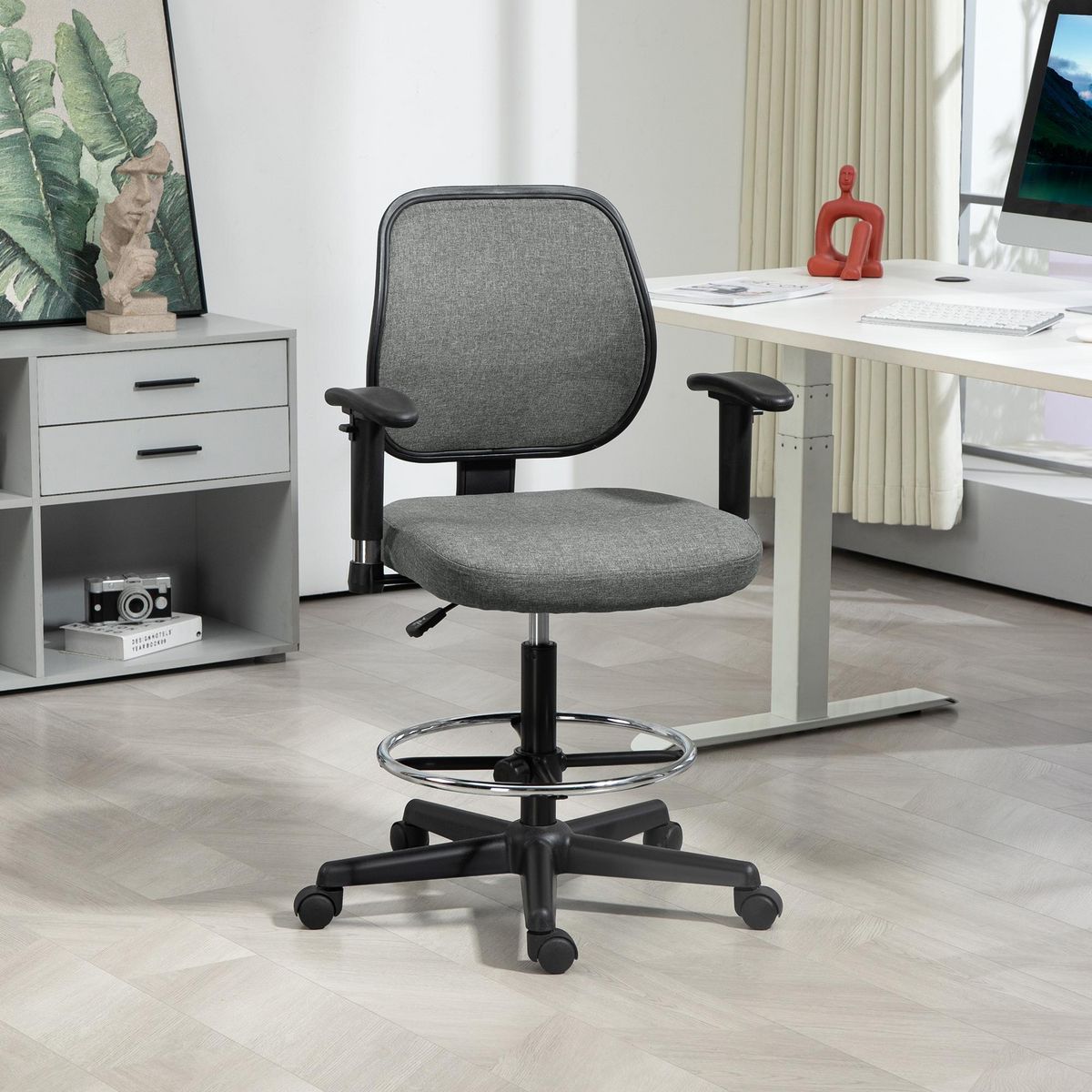 VINSETTO Chaise de bureau assise haute réglable accoudoirs réglables pivotante 360° tissu gris chiné