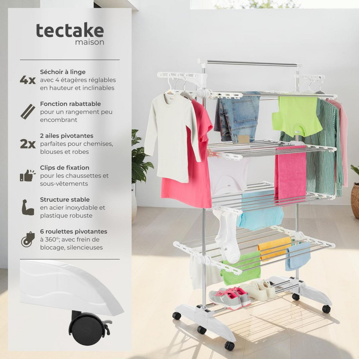 tectake Séchoir tour pliable blanc/gris chrome