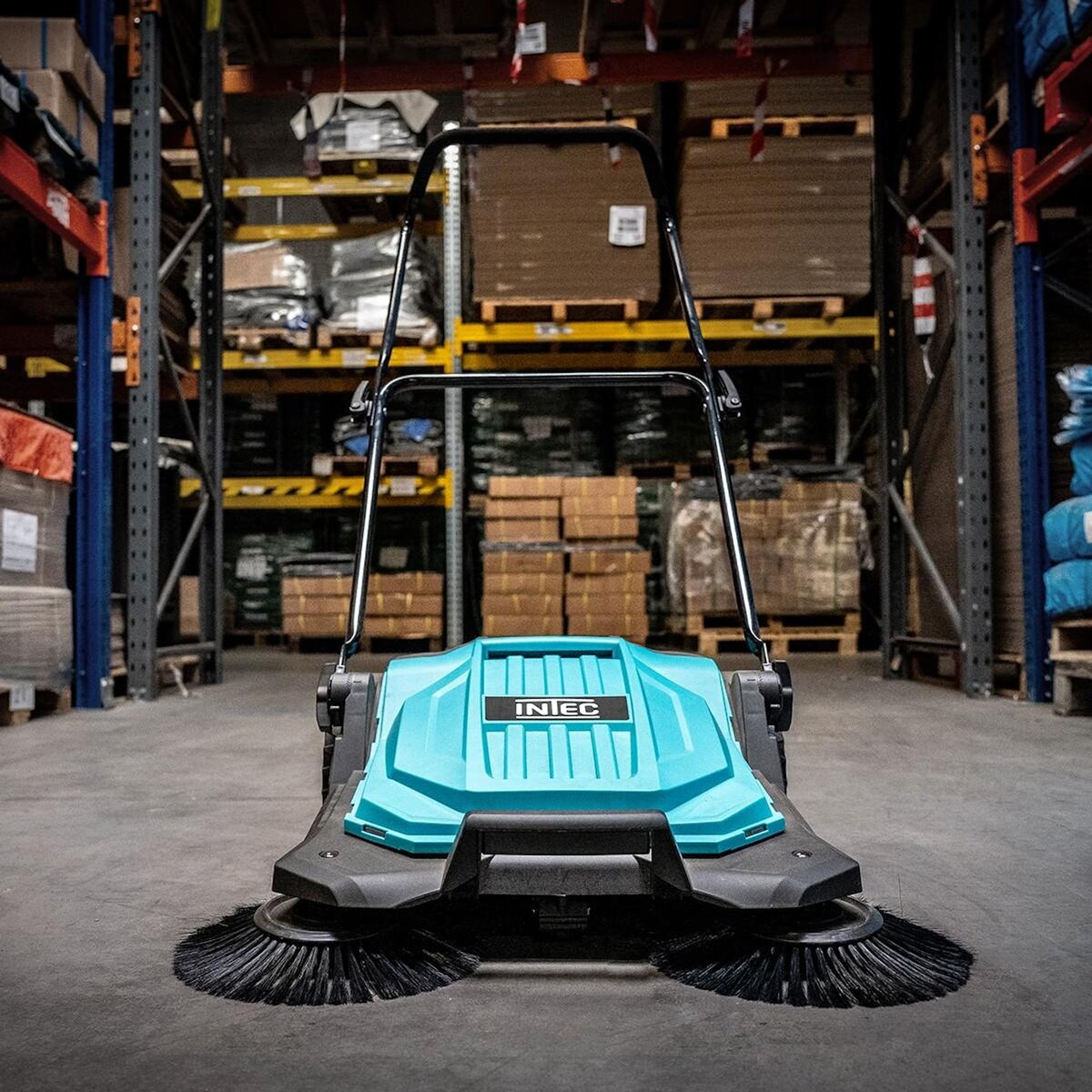 INTEC Balayeuse mécanique 2 brosses Ø27cm Balayeuse mécanique Feuilles Poussières Largeur de travail 650mm Bac 20L INTEC