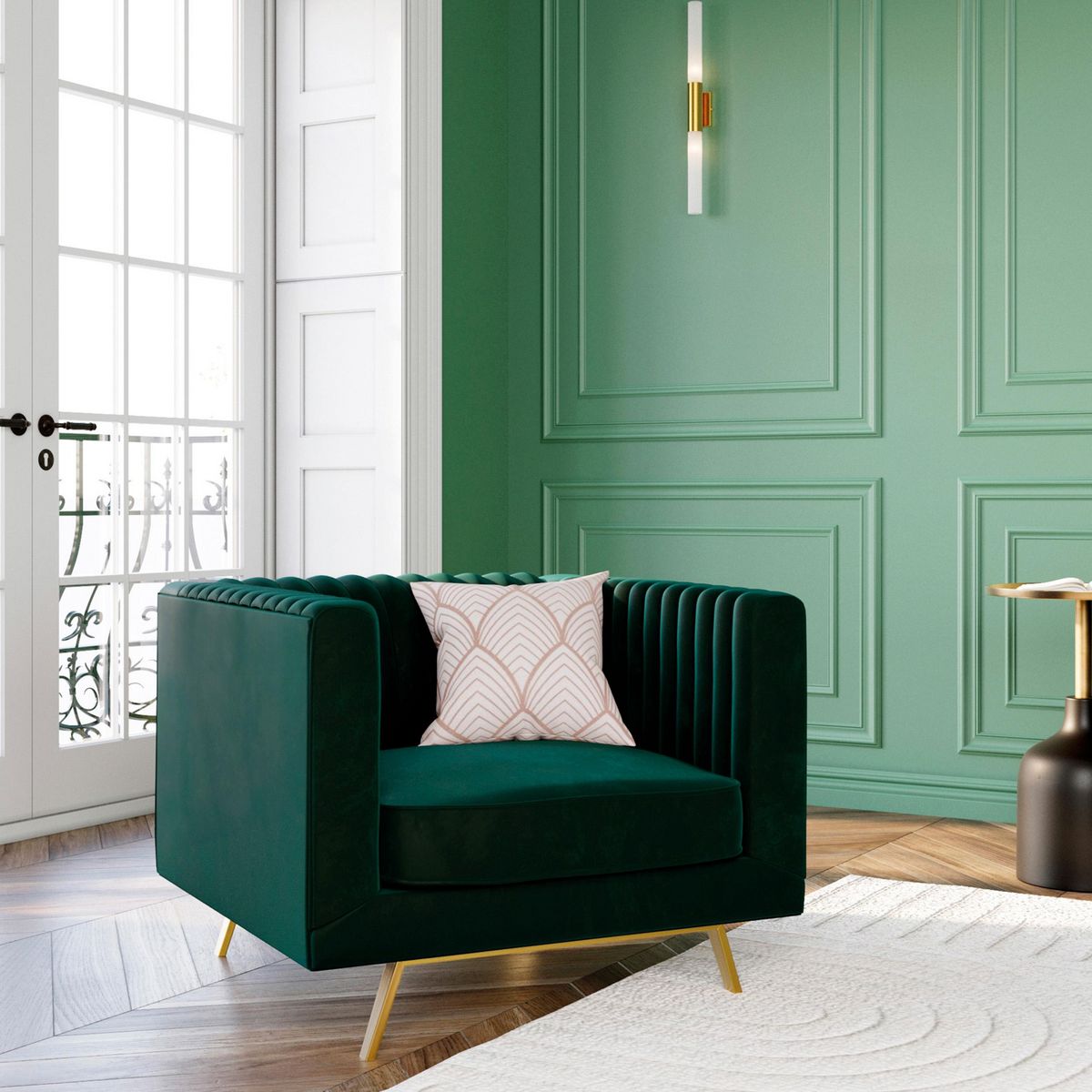 Rendez vous déco Fauteuil en velours vert foncé - Gatsby