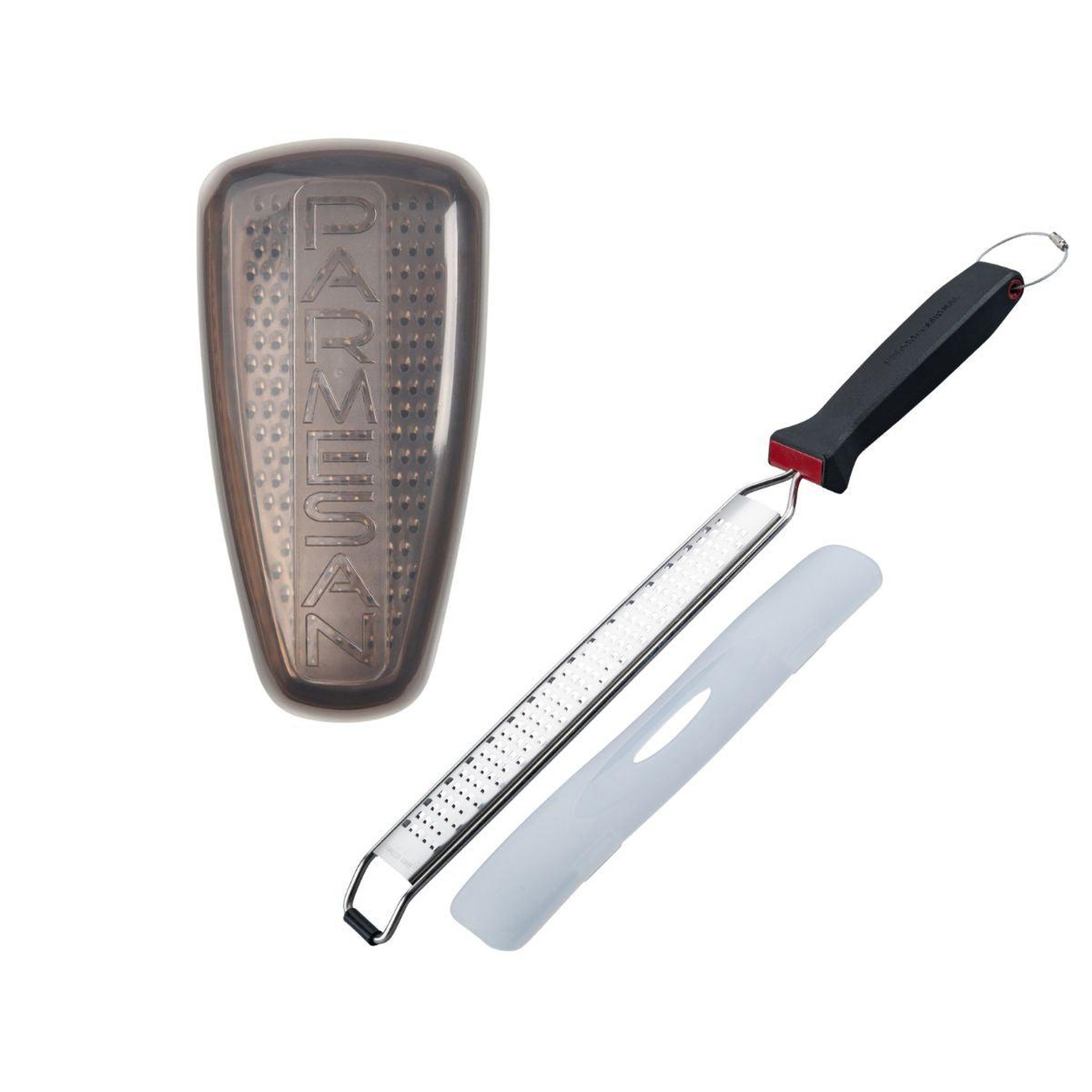 Fackelmann Duo Râpe à zeste longue à gros grain avec couvercle de protection 42 cm et Râpe à parmesan et sa boîte de rangement 19 cm FM Professional Gourmet