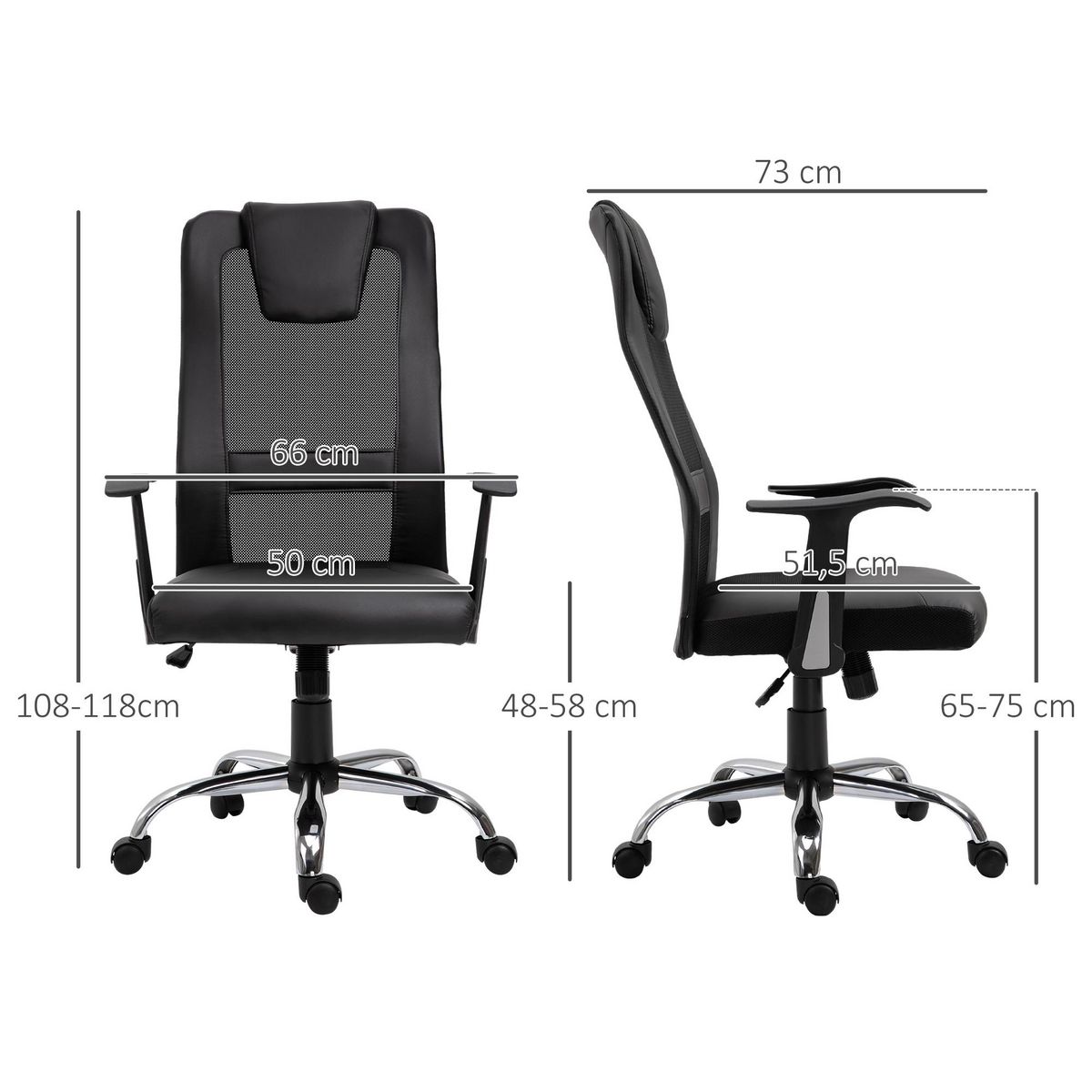 HOMCOM Fauteuil de bureau ergonomique hauteur assise réglable pivotant 360° revêtement synthétique et maille noir