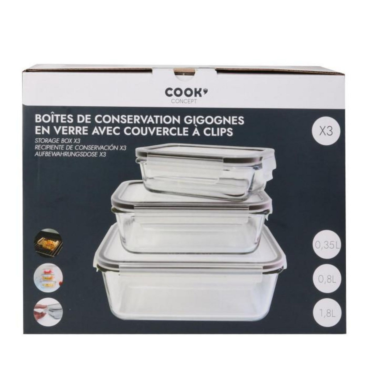 Paris Prix Lot de 3 Plats à Four & Couvercles  Forno  22cm Transparent