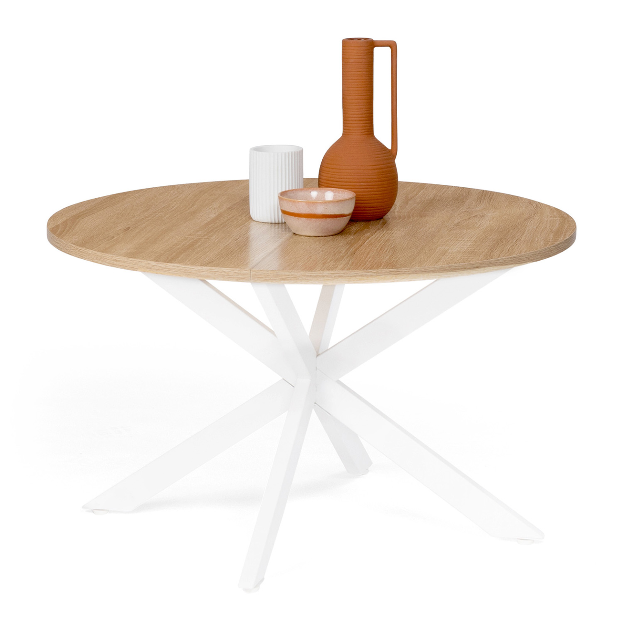 ID MARKET Table basse ronde alix pied araignée 70 cm bois et blanc