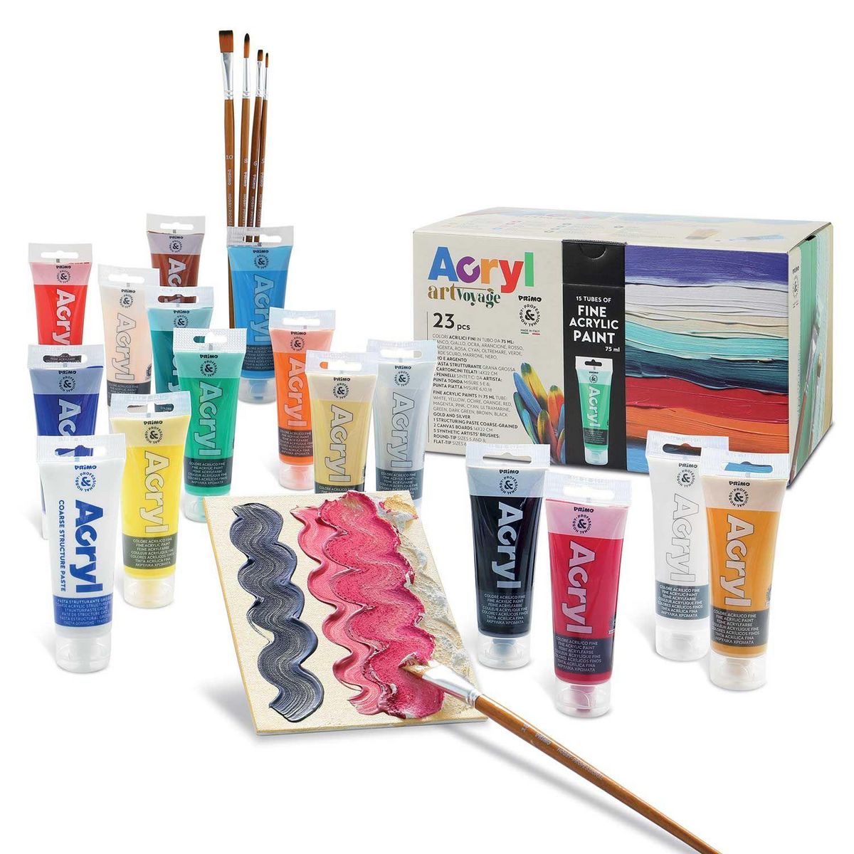 PRIMO Coffret 16 peintures acrylique et accessoires