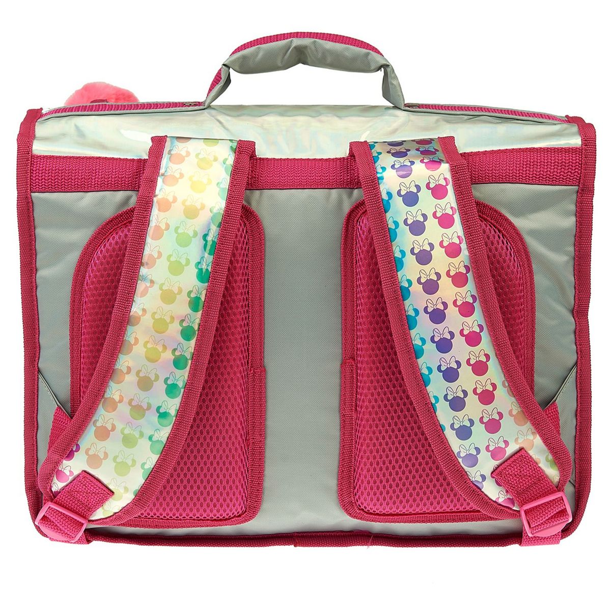 DISNEY Cartable 38 cm avec pompon polyester argent imprimé têtes MINNIE DISNEY