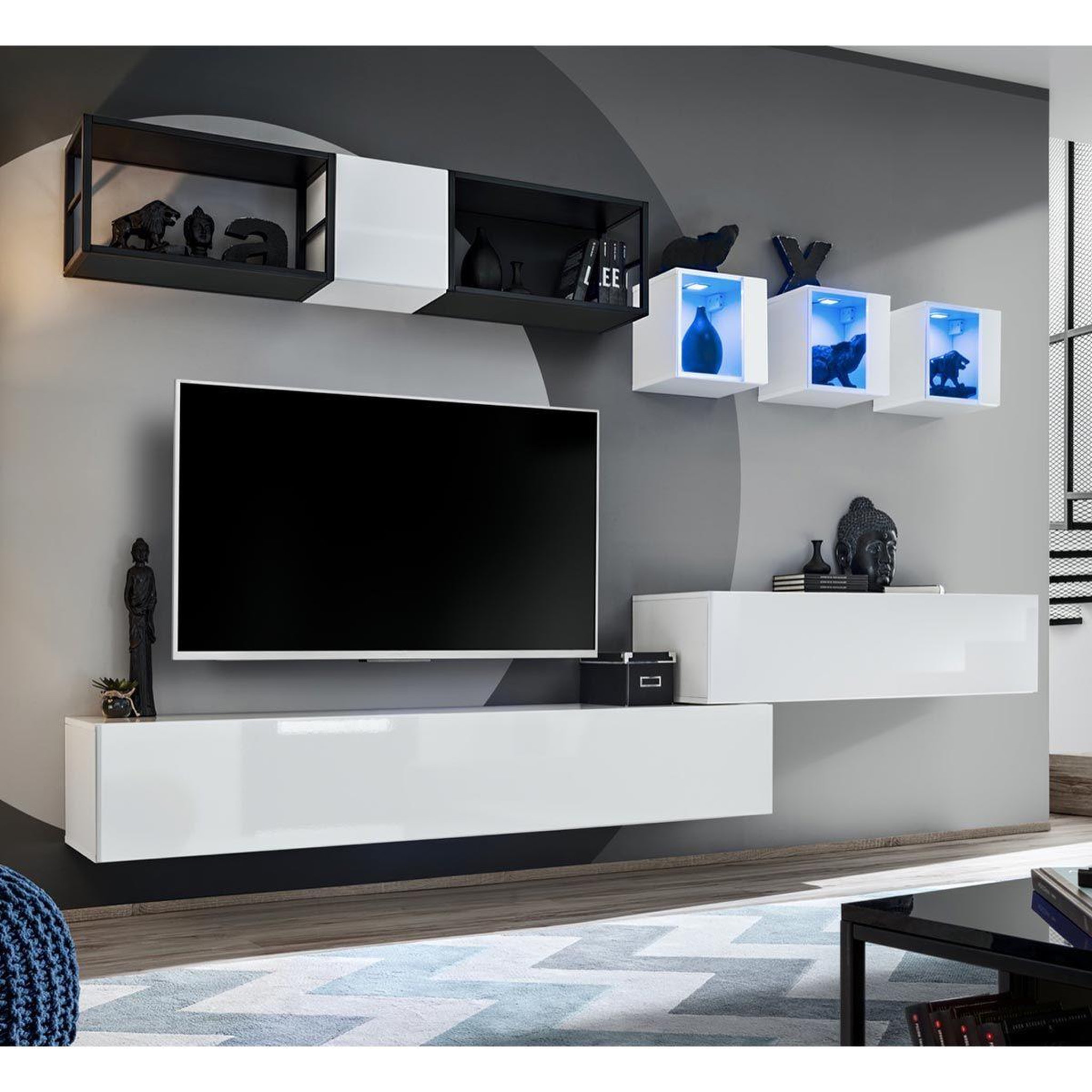 Paris Prix Ensemble meuble tv design  switch iii  280cm blanc & noir