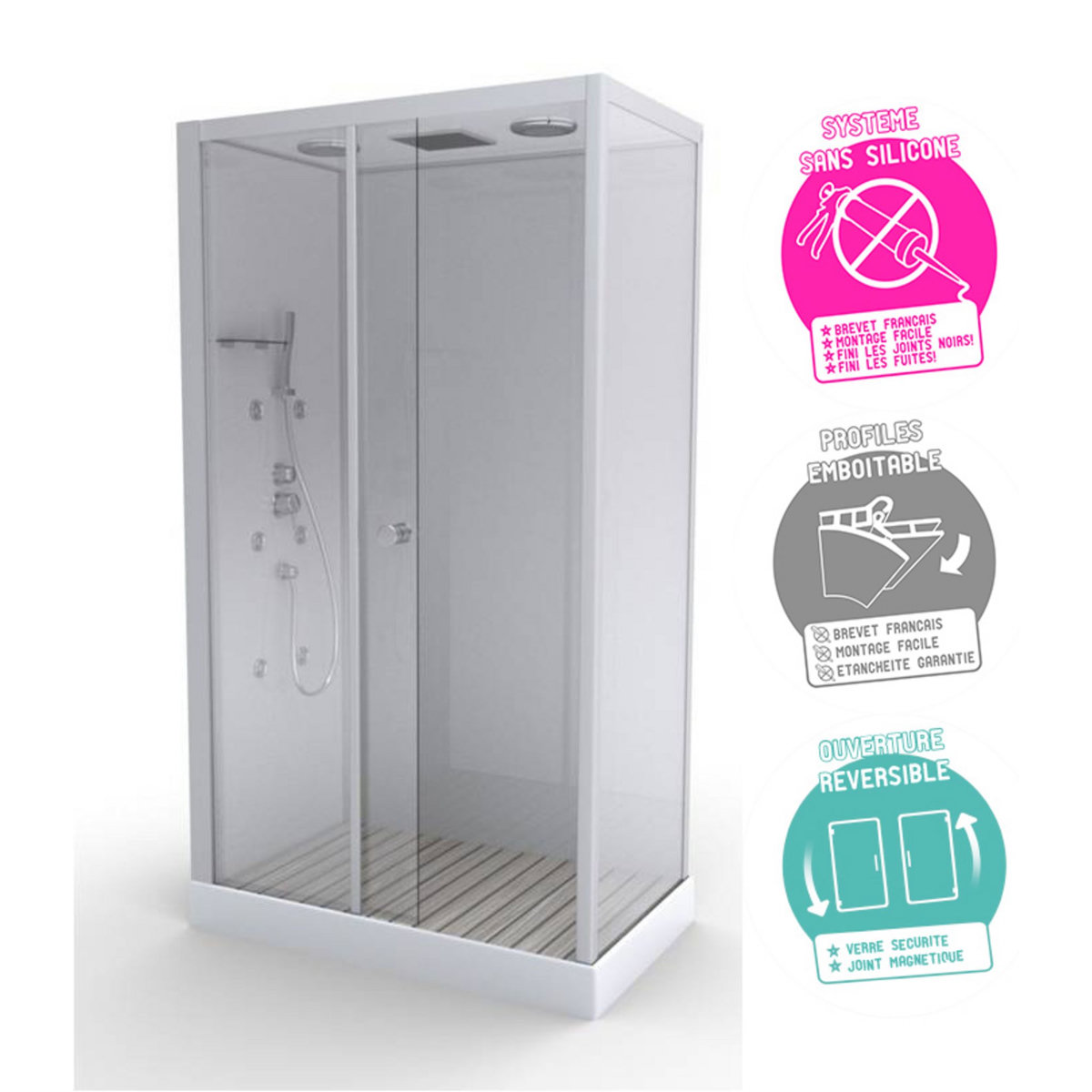 Aurlane Cabine de douche rectangle 80x110x220cm - WHITE ZEN rectangle