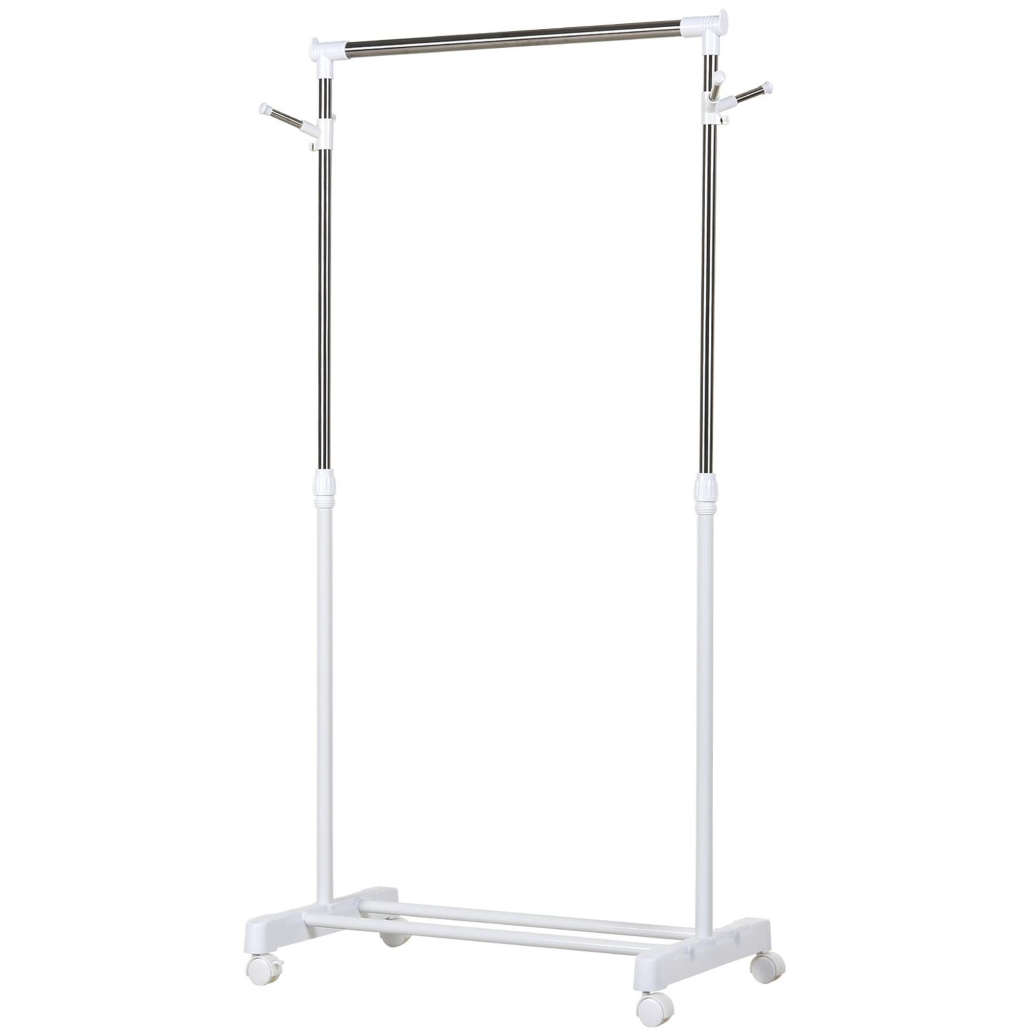 HOMCOM Portant à vêtements sur roulettes - hauteur réglable - 2 patères doubles - acier inox pp blanc