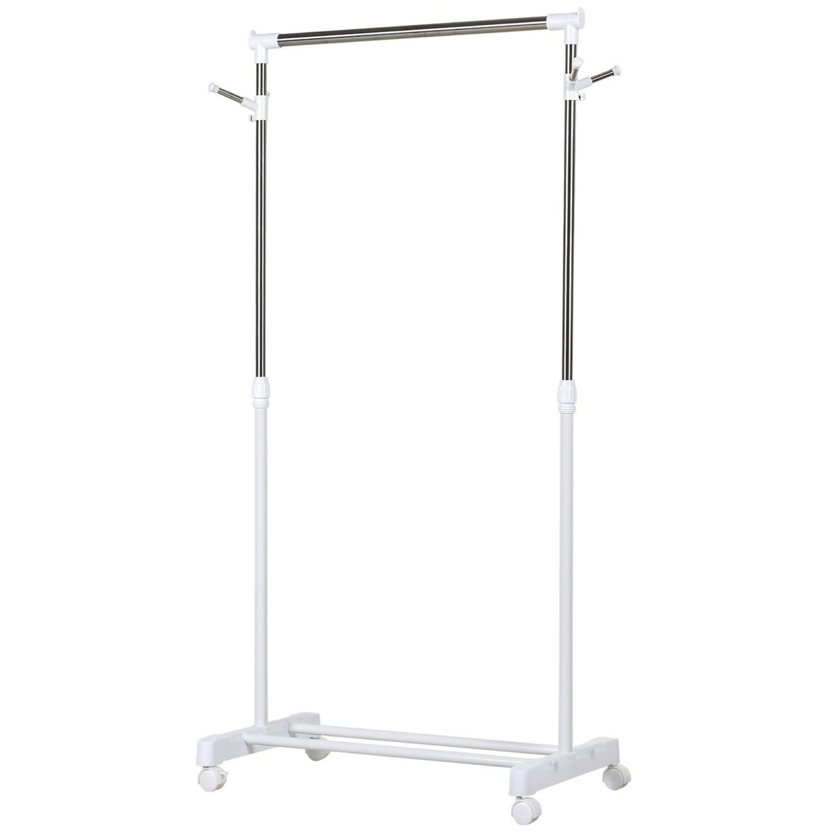 HOMCOM Portant à vêtements sur roulettes - hauteur réglable - 2 patères doubles - acier inox PP blanc