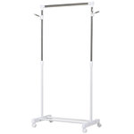 HOMCOM Portant à vêtements sur roulettes - hauteur réglable - 2 patères doubles - acier inox PP blanc