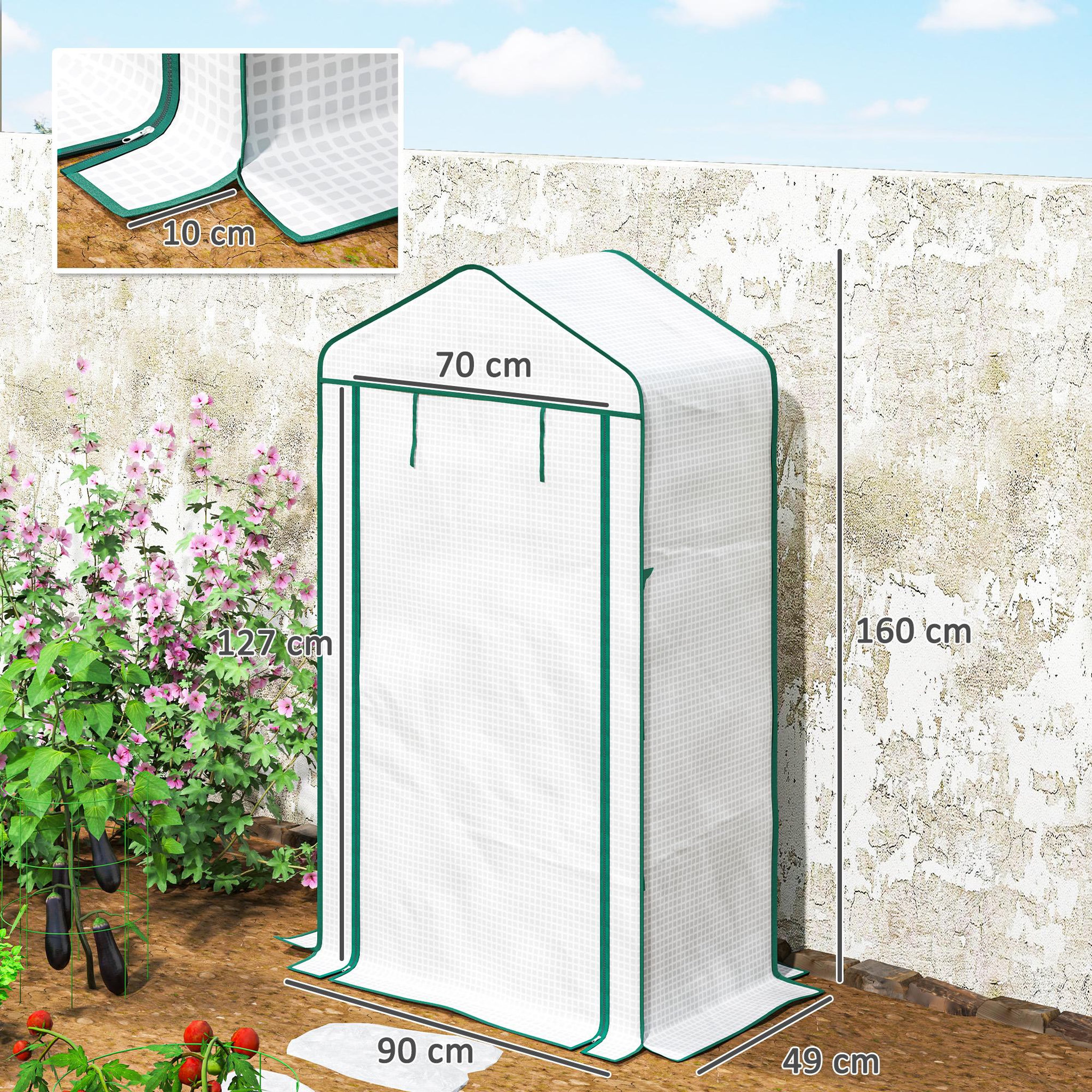 Voir la diapositive 3 : OUTSUNNY Serre de jardin balcon 4 étagères dim. 90 x 49 x 160 cm acier PE haute densité blanc