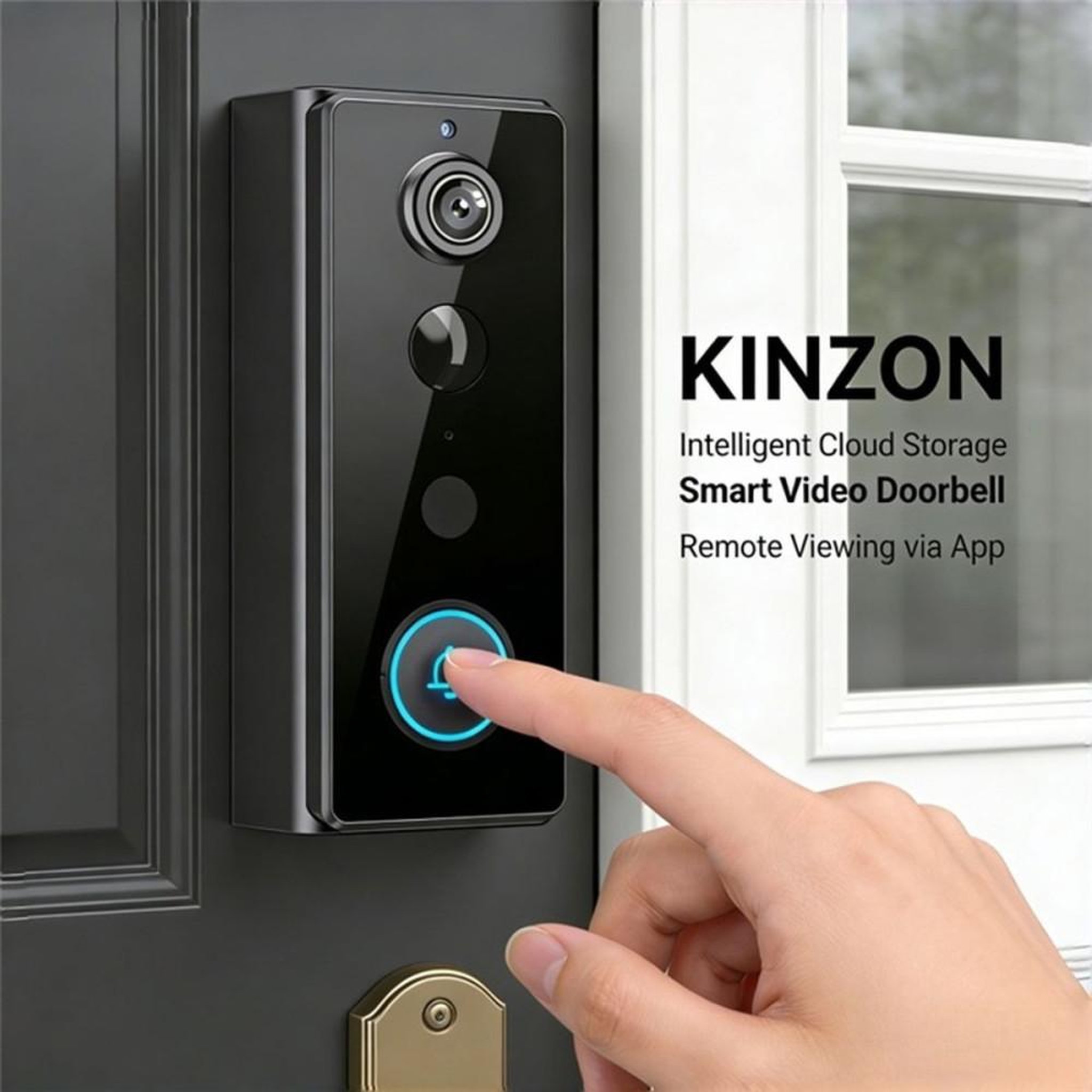 Voir la diapositive 2 : Carillon visiophone IP sans fil Ultra HD 166° noir avec détection PIR+IA, IP65, vision nocturne, audio bidirectionnel, stockage TF et carillon bleu