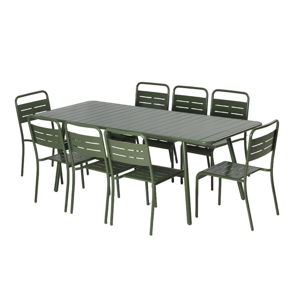 CONCEPT USINE Ensemble table de jardin 200 cm et 8 chaises vert BERGAME
