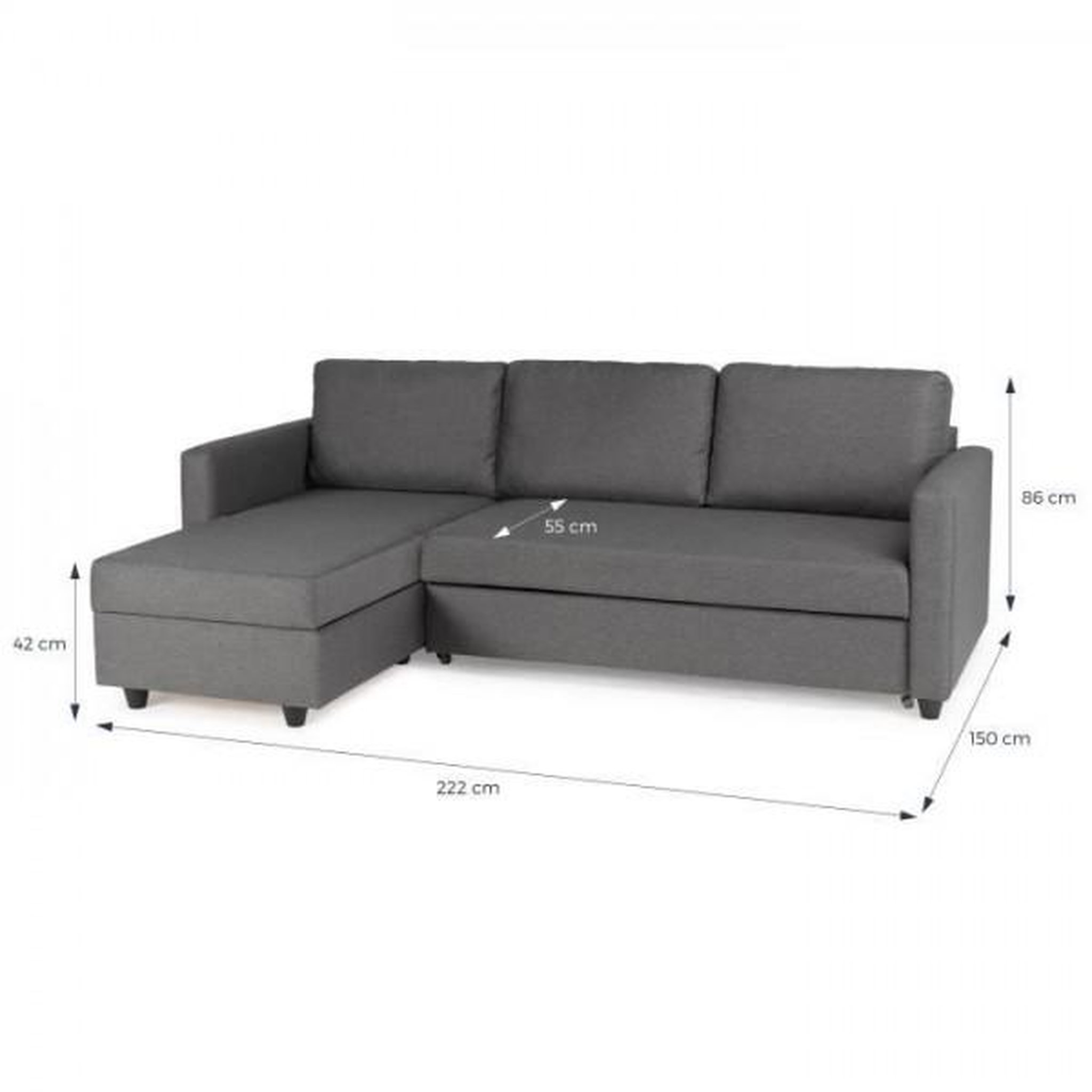 Voir la diapositive 4 : MARKET24 Canapé d'angle convertible réversible 3 places - Tissu gris - Contemporain - L 222 x P 150 x H 86 cm - CATS - Fabriqué en Ukr