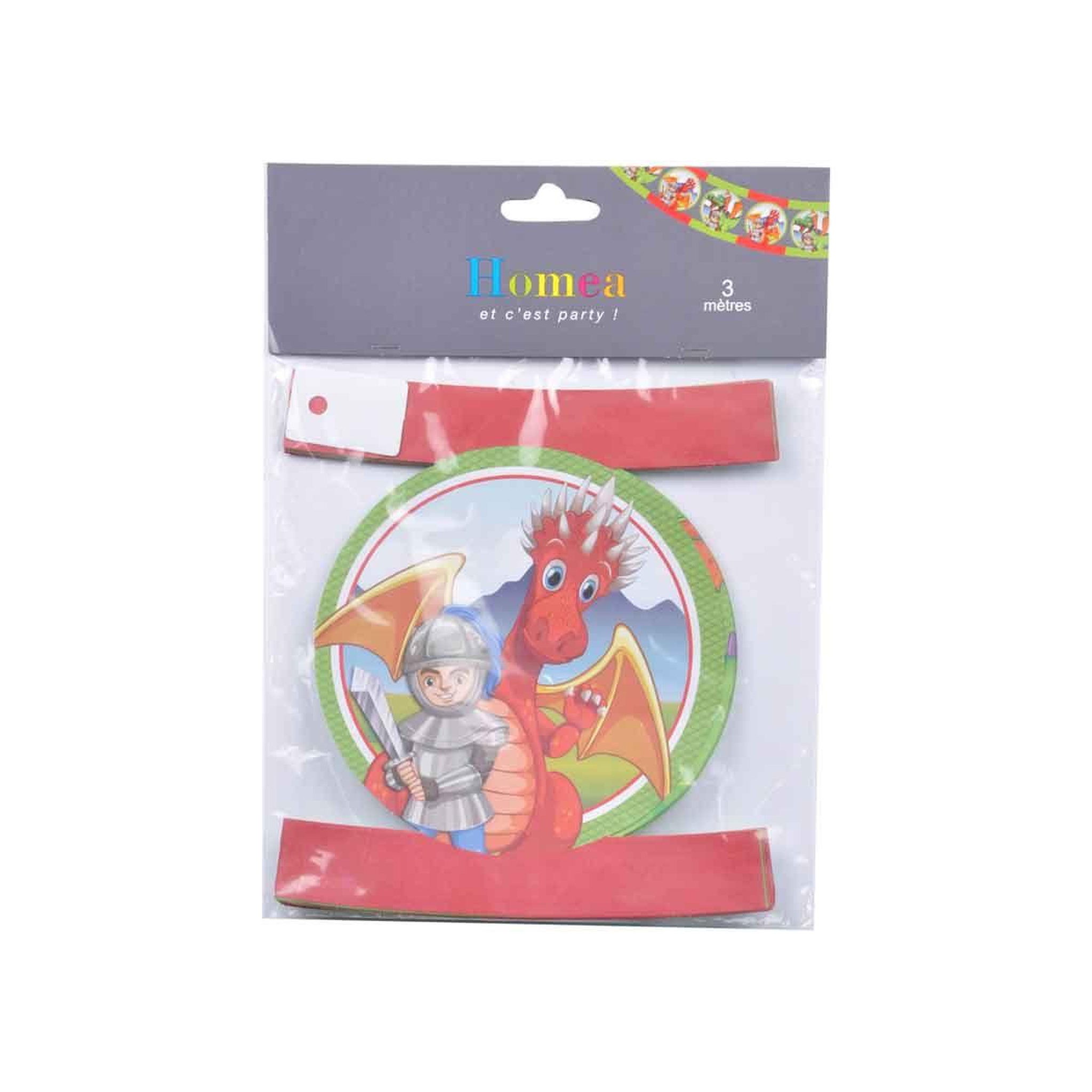 Voir la diapositive 2 : HOMEA Guirlande Imprimée  Chevalier & Dragon  3m Rouge & Vert
