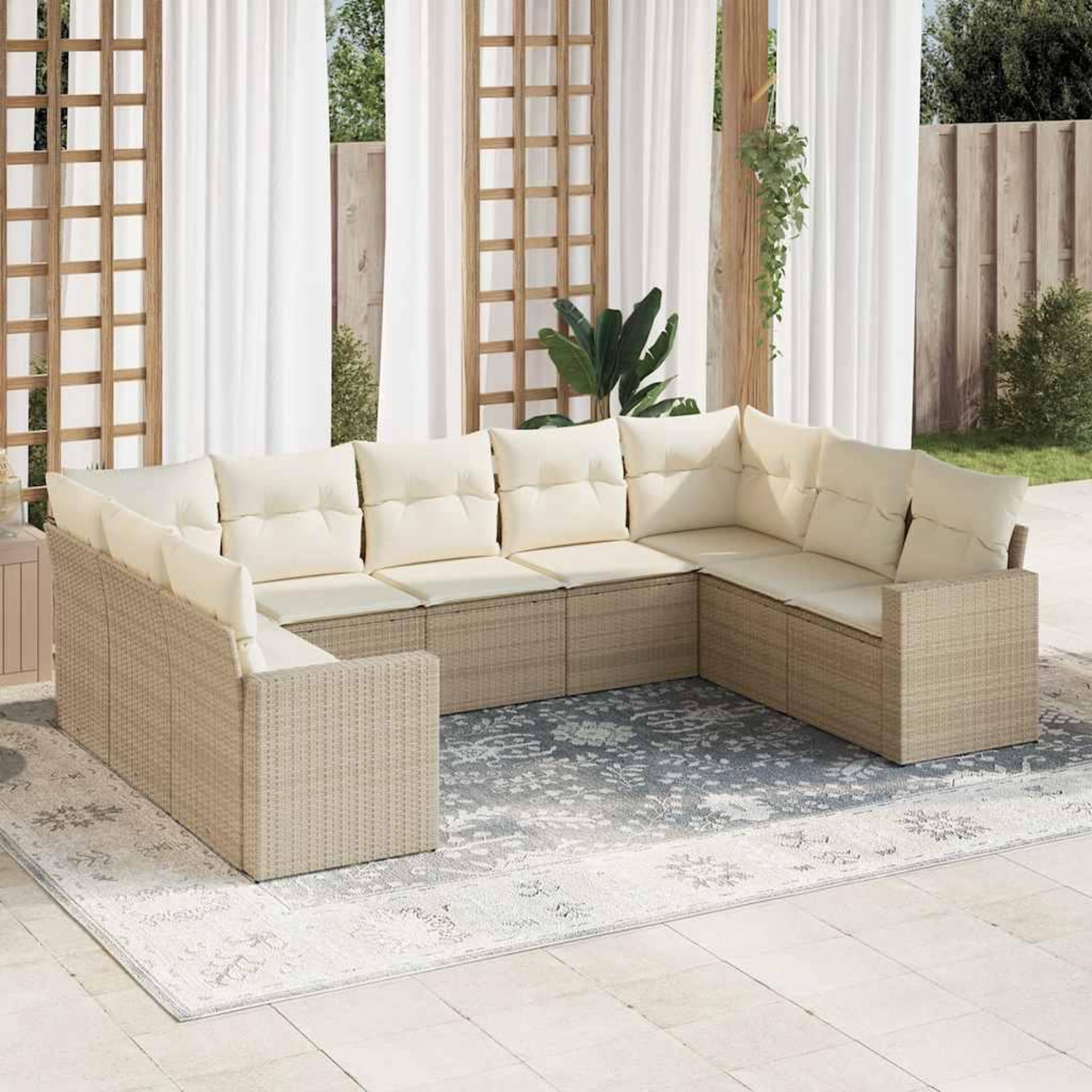VIDAXL Salon de jardin avec coussins 9 pcs beige resine tressee
