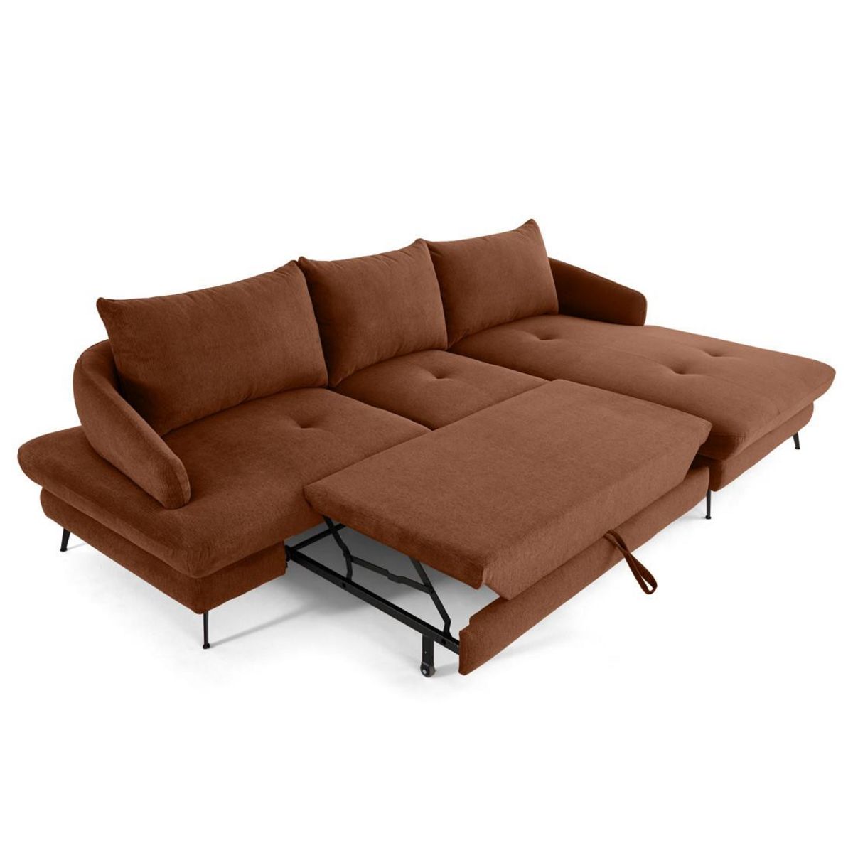 LISA DESIGN Ninon - canapé d'angle droit 4 places convertible avec coffre en tissu texturé