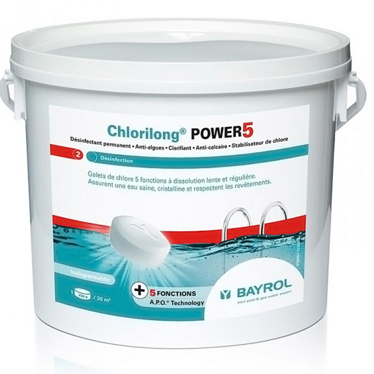 Bayrol Chlore lent 5 fonctions galet 5kg - chlorilong power 5