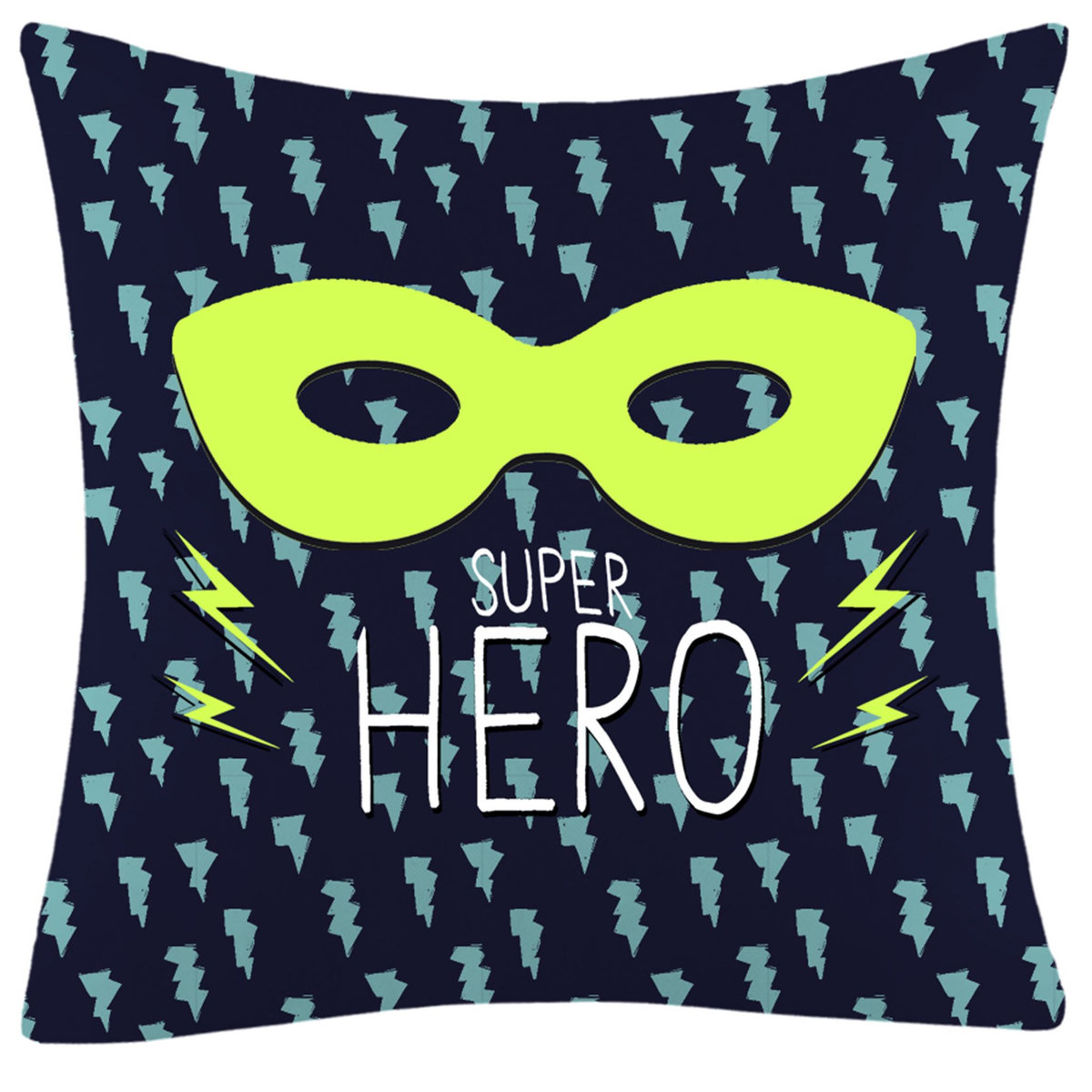ACTUEL Coussin déco imprimé masque SUPER HERO fluorescent en coton