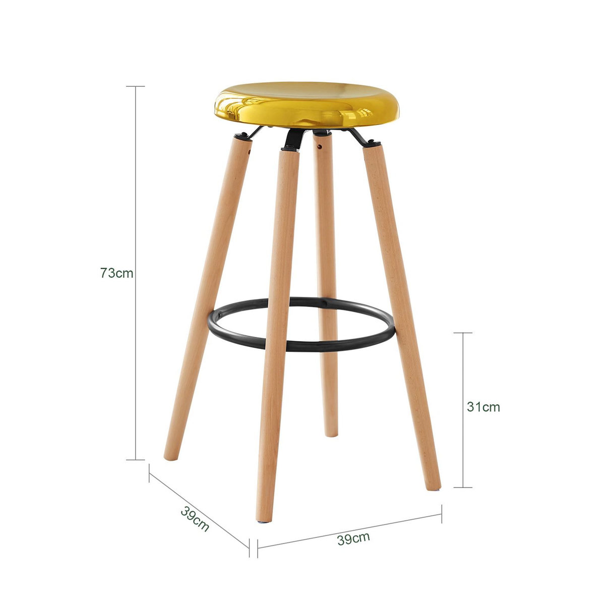 SOBUY Tabouret de Bar Assise Métal Couleur Or 39x39x73cm FST89-G