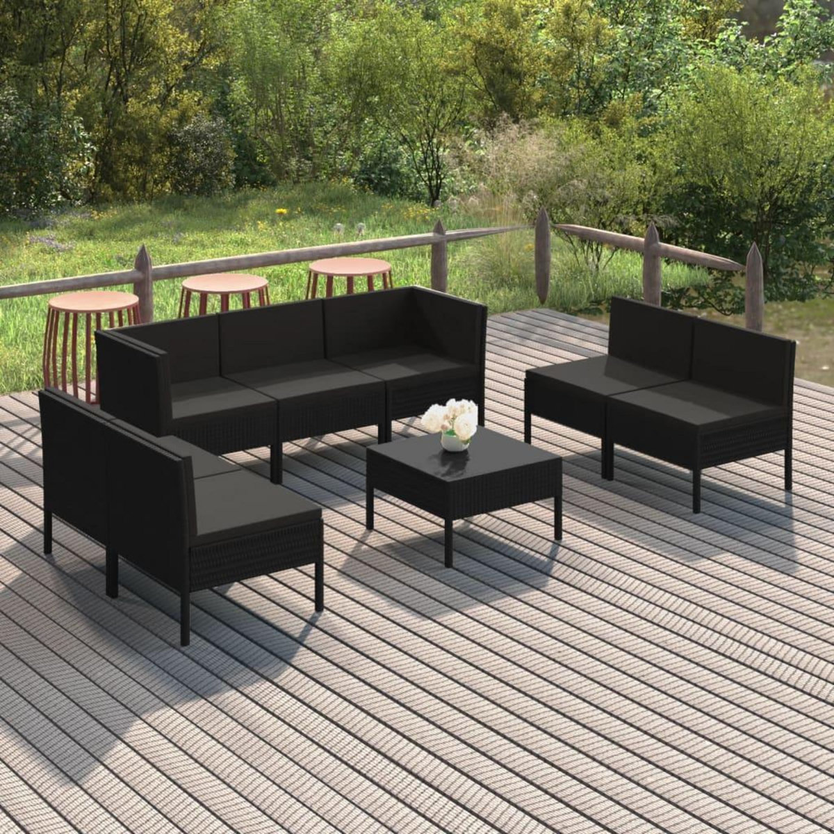 VIDAXL Salon de jardin 8 pcs avec coussins resine tressee noir