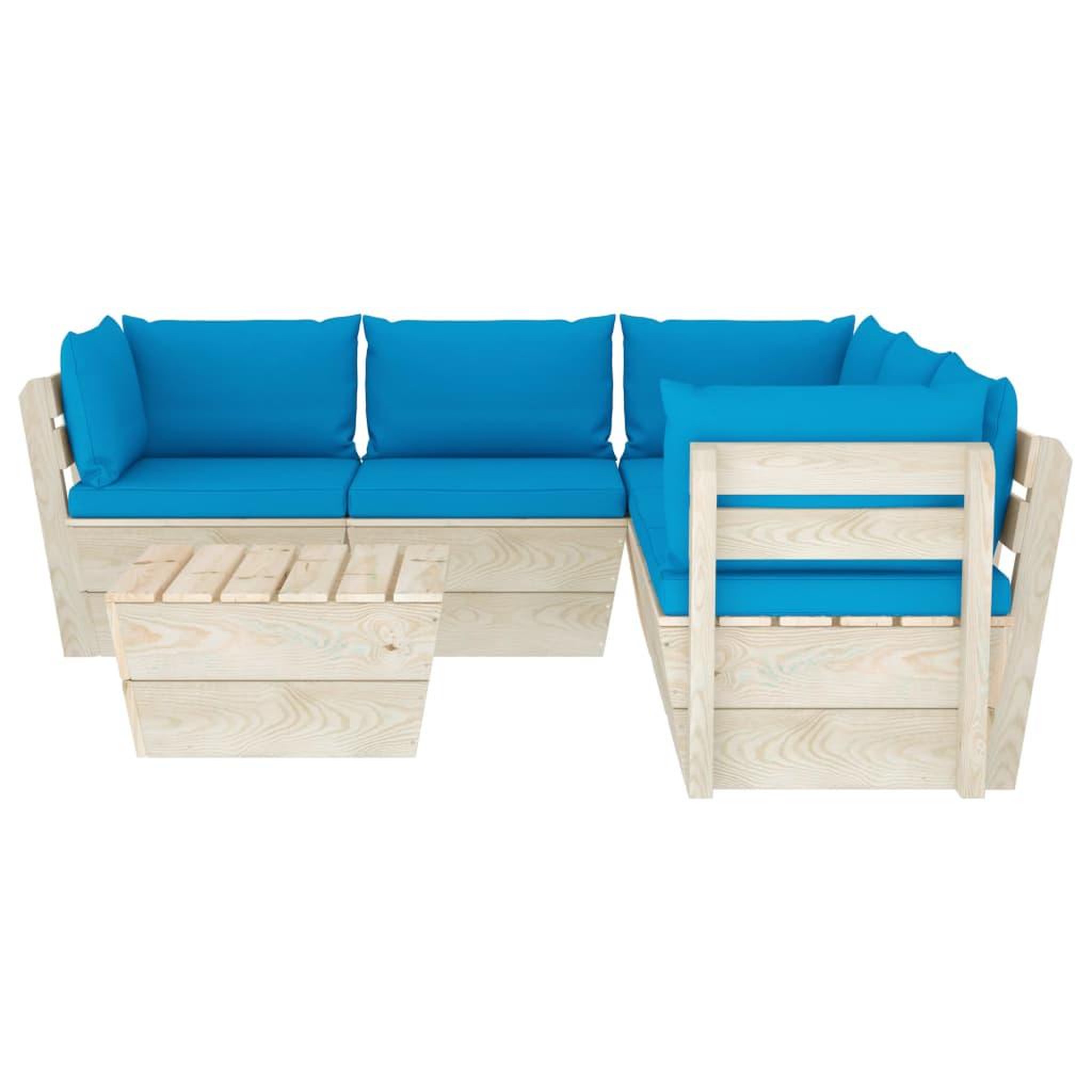 Voir la diapositive 3 : VIDAXL Salon de jardin palette 6 pcs avec coussins bois d'epicea