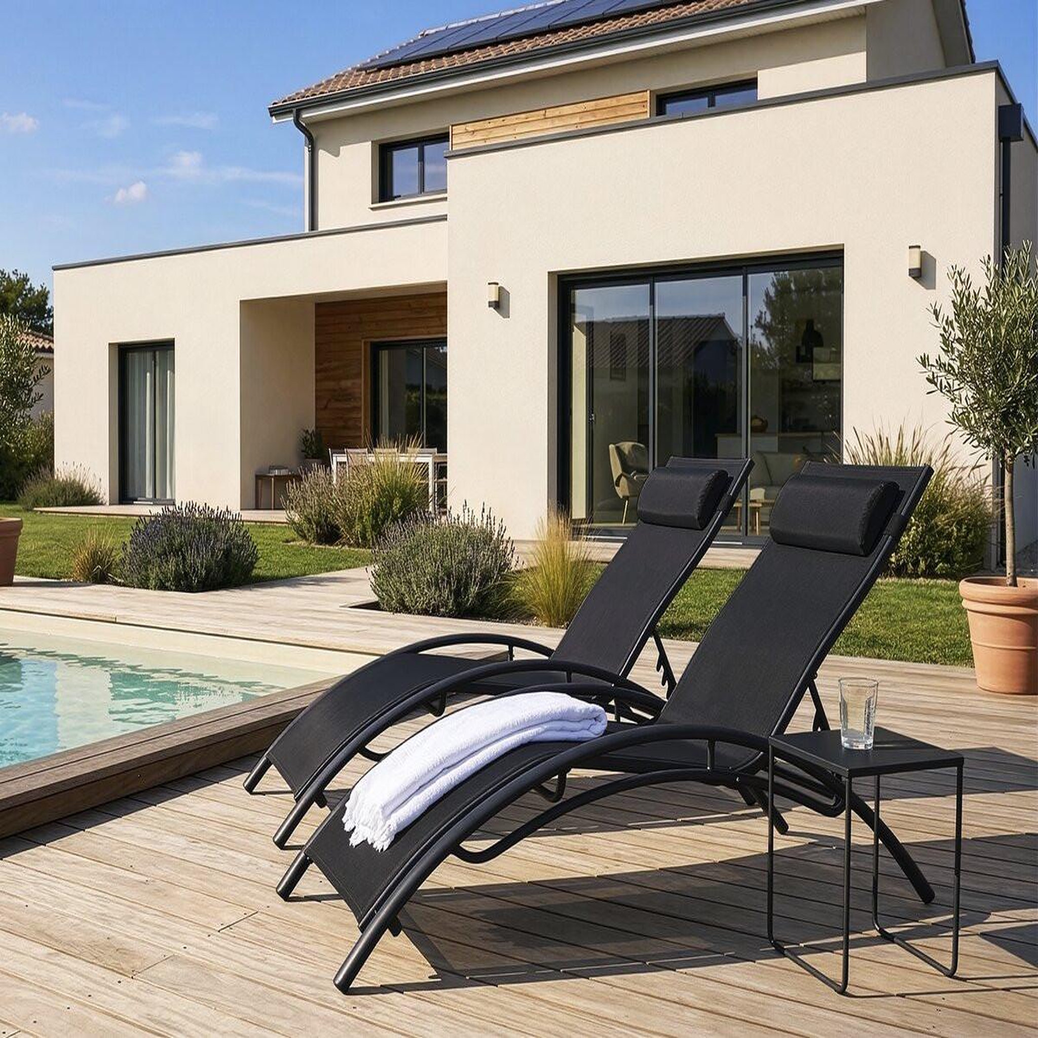 Voir la diapositive 2 : Habitat et Jardin Lot de 2 bains de soleil en aluminium beauty  phoenix  - noir