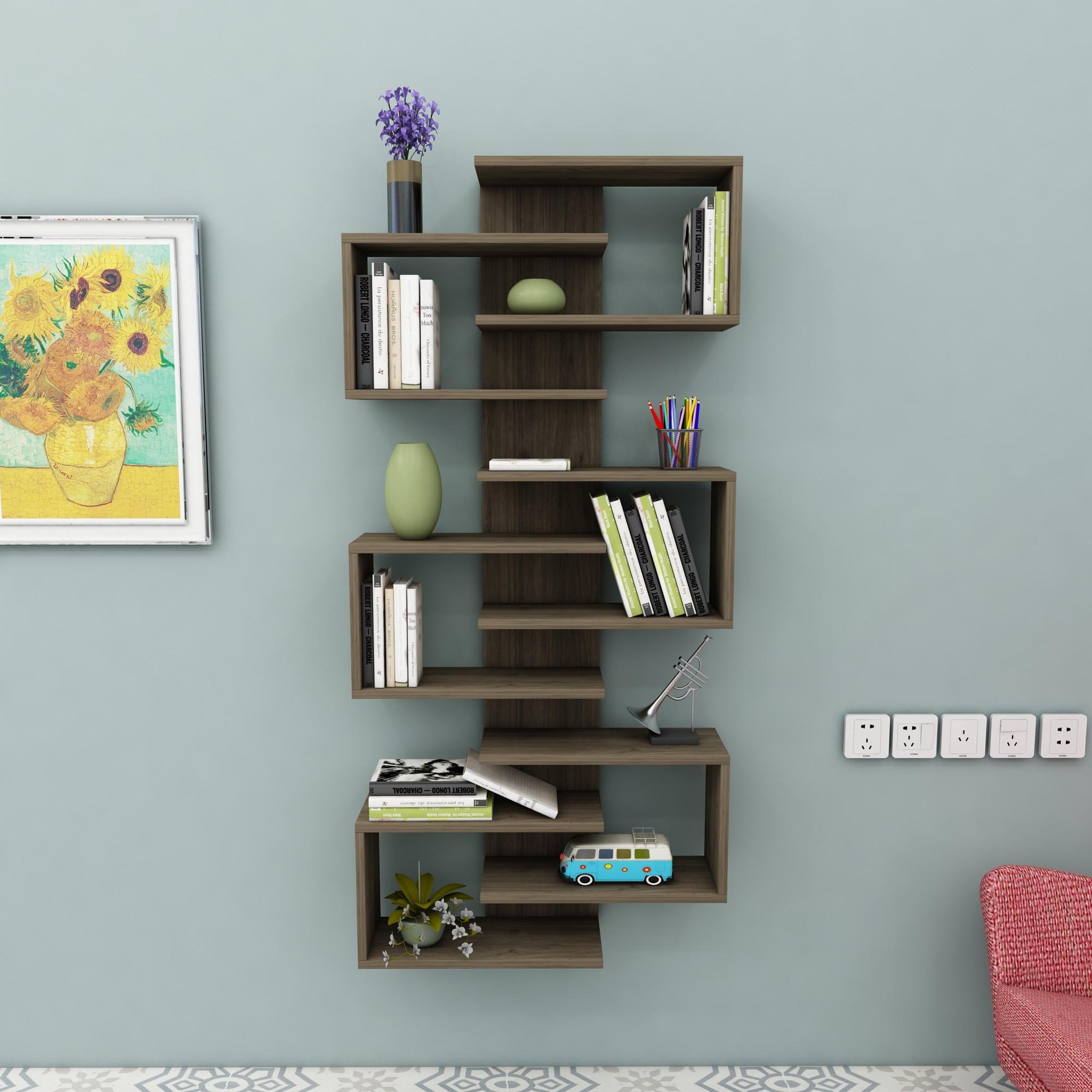 Voir la diapositive 3 : Habitat et Jardin Bibliothèque en bois  lotus  - 75 x 21 x 161 cm - noyer
