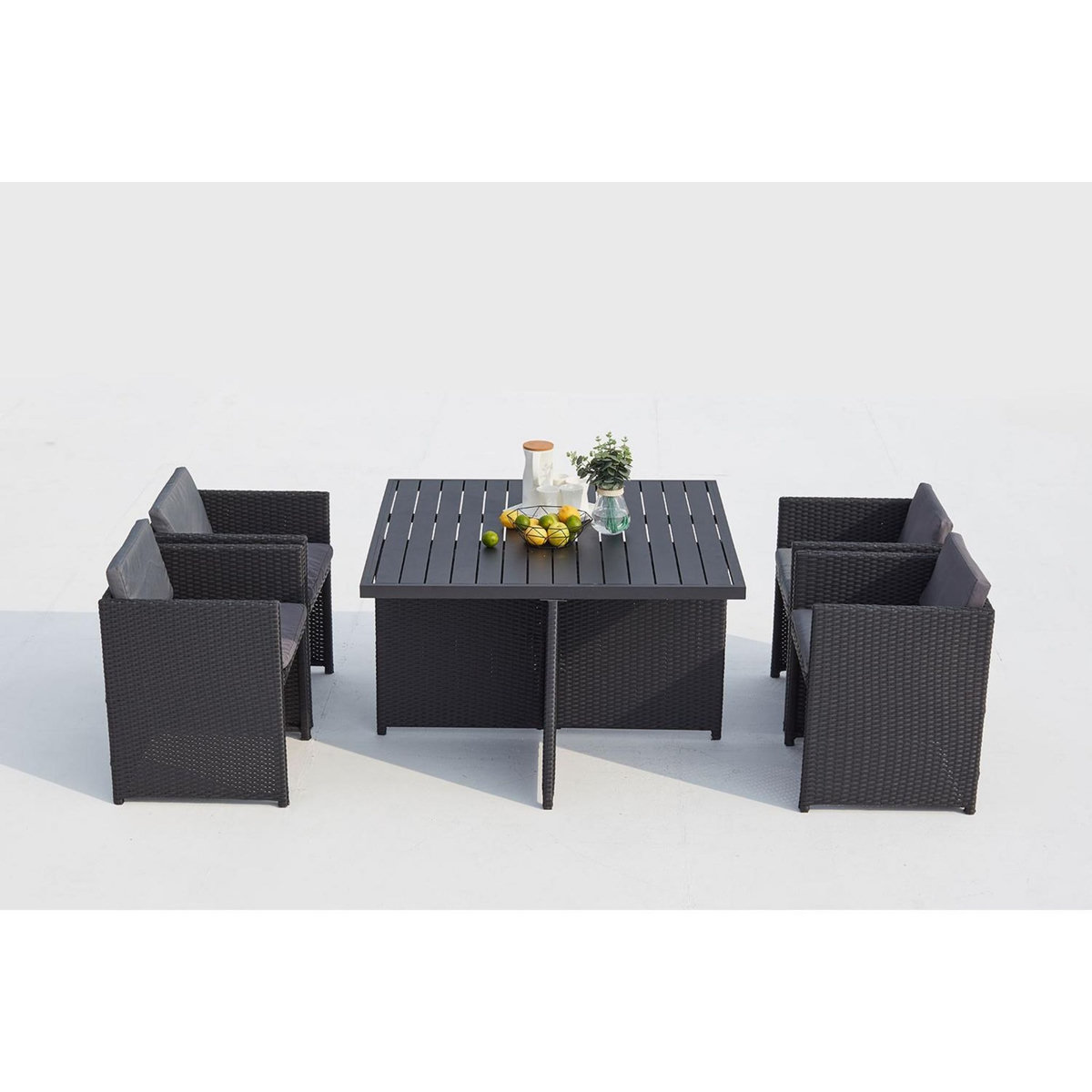 CONCEPT USINE Table et chaises 4 places encastrables alu et résin noir-gris SUNSET