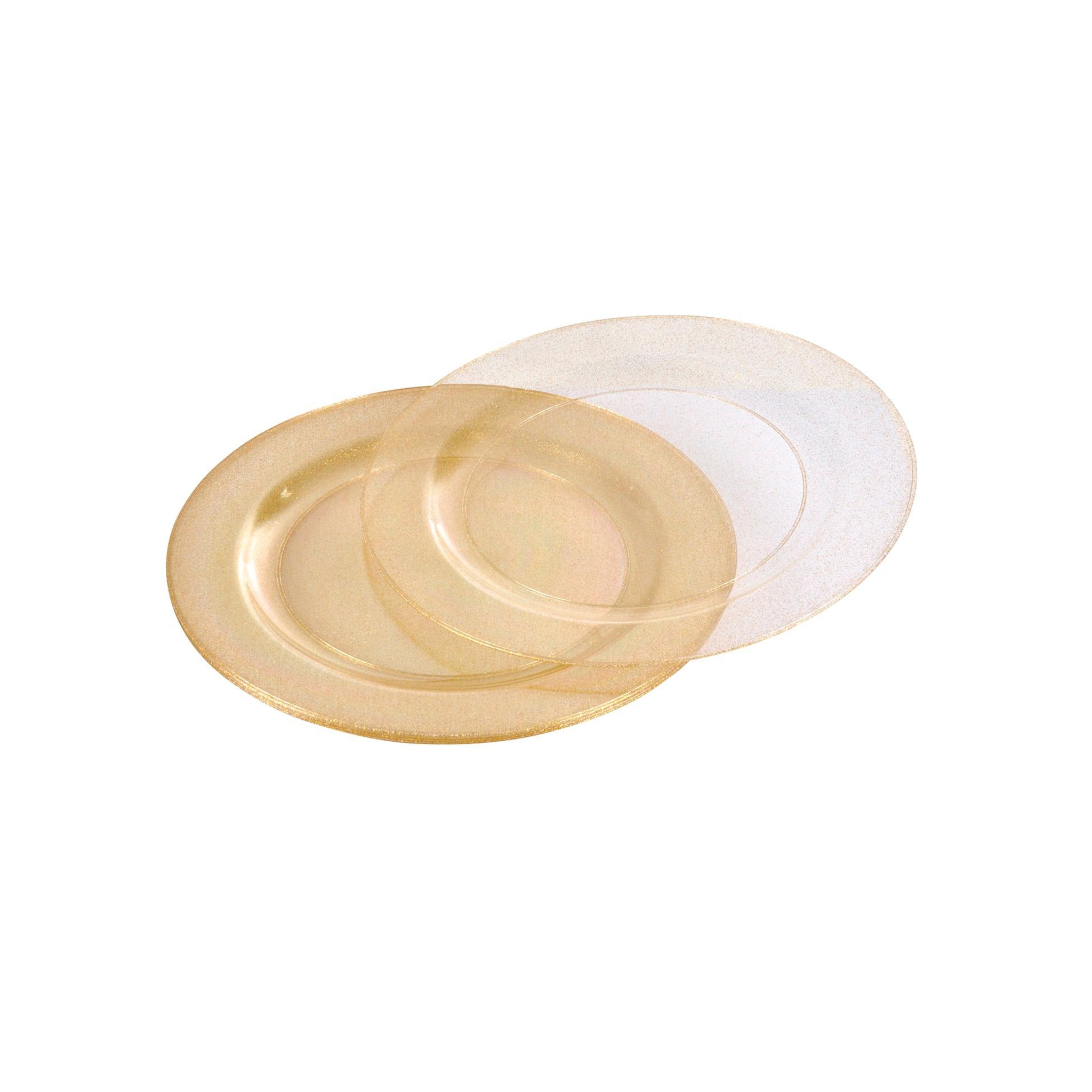 Eden Set de 6 assiettes réutilisables plastique transparent pailleté or
