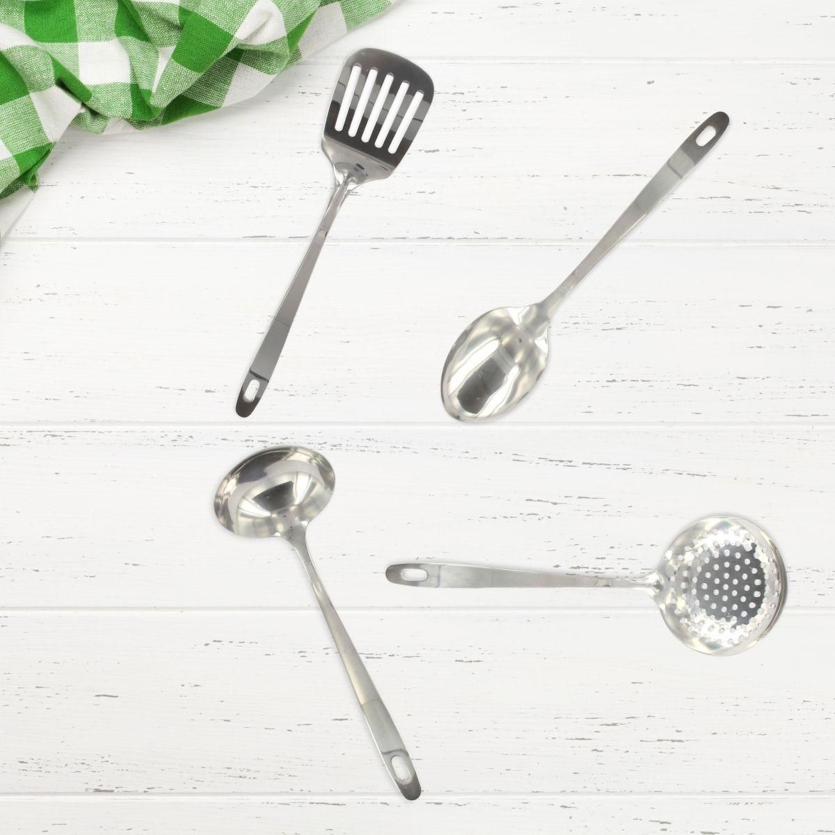 Fackelmann Ensemble de 4 ustensiles de cuisine en inox louche spatule ajourée cuillère et écumoire Fackelmann Oxford