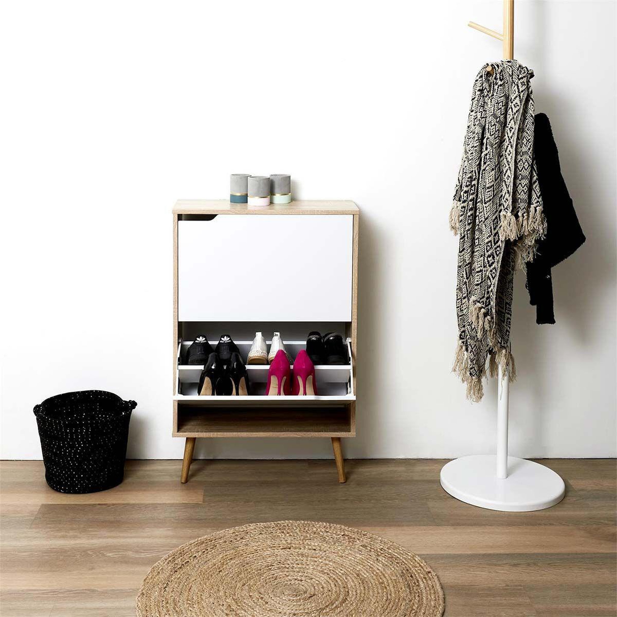 Voir la diapositive 6 : The Home Deco Factory Meuble à chaussures  2 portes  91cm blanc & naturel