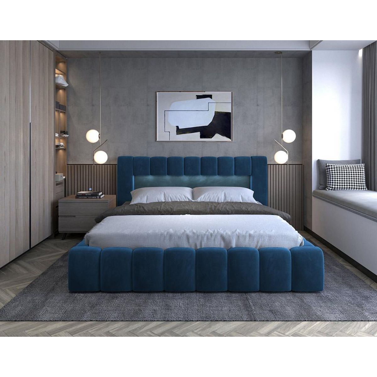 BEST MOBILIER Cleo - lit coffre avec led - 160x200 cm - sommier inclus - en velours