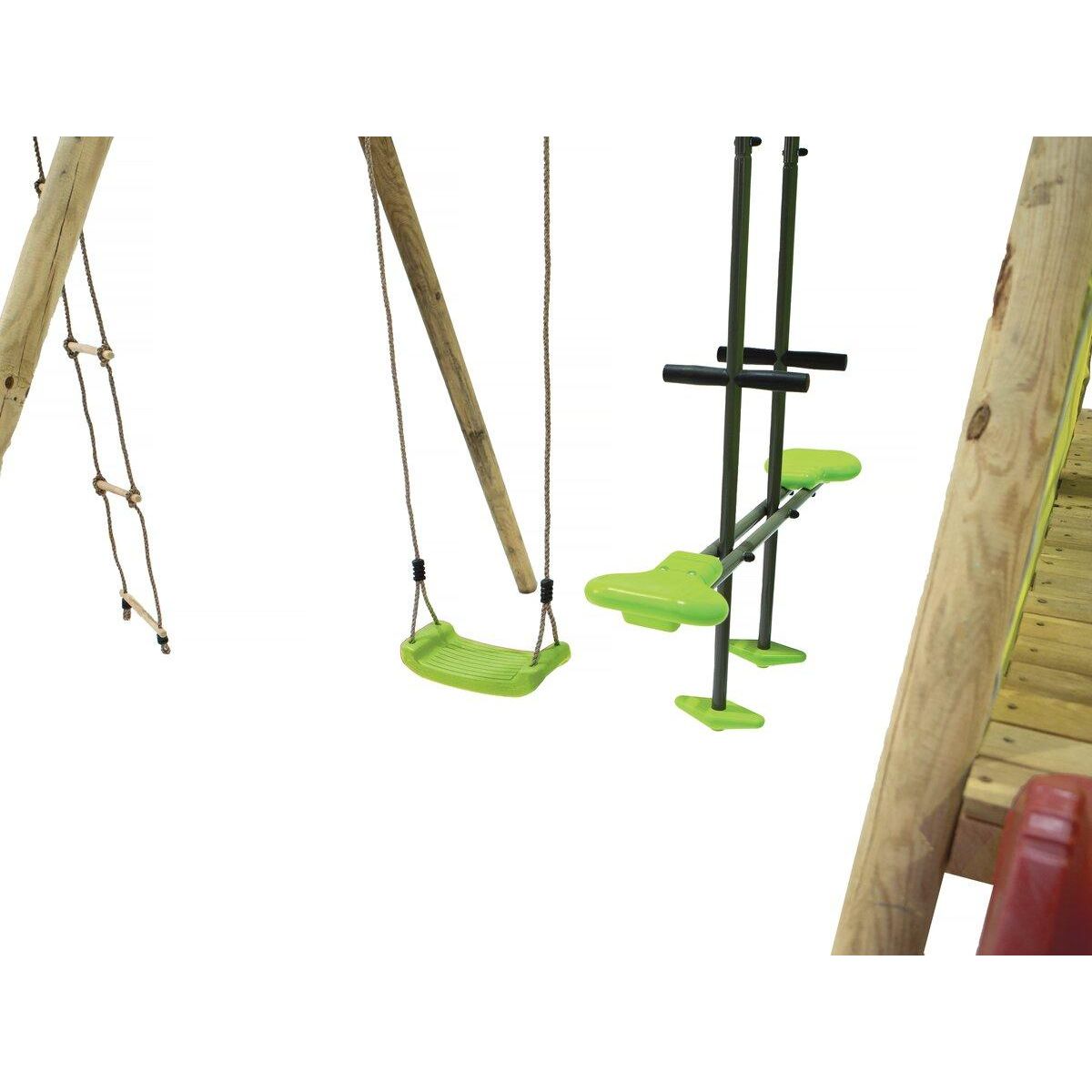 Habitat et Jardin Portique Bois  Kida  - Avec 1 Toboggan - 1 Balançoire - 1 Face à face - 1 Nacelle.