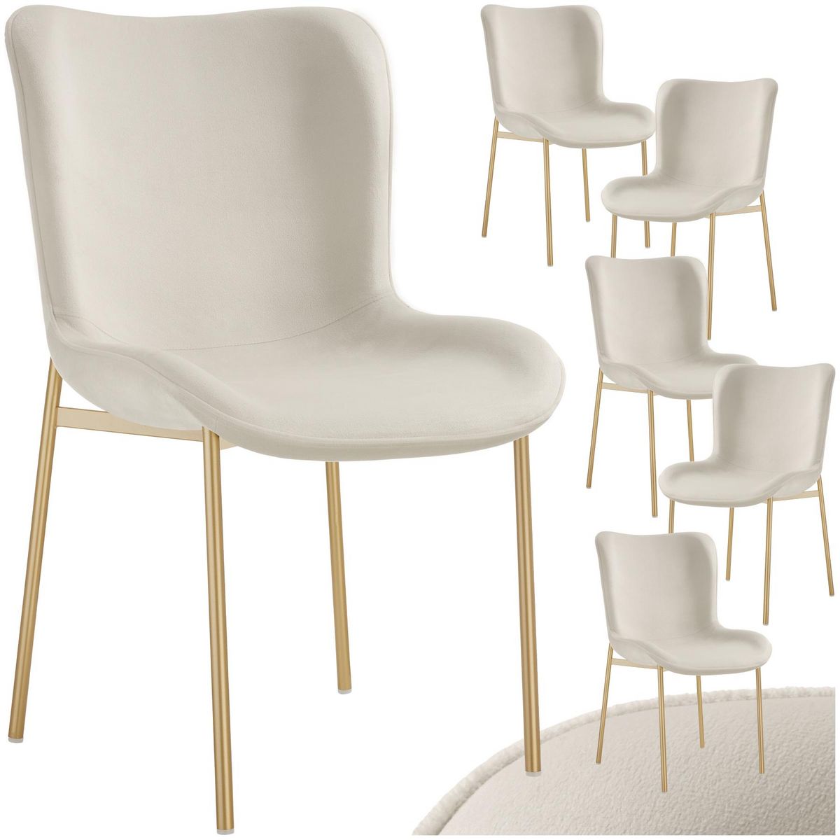 tectake Chaise rembourrée forme ergonomique avec dossier haut Aspect velours beige/doré Lot de 6