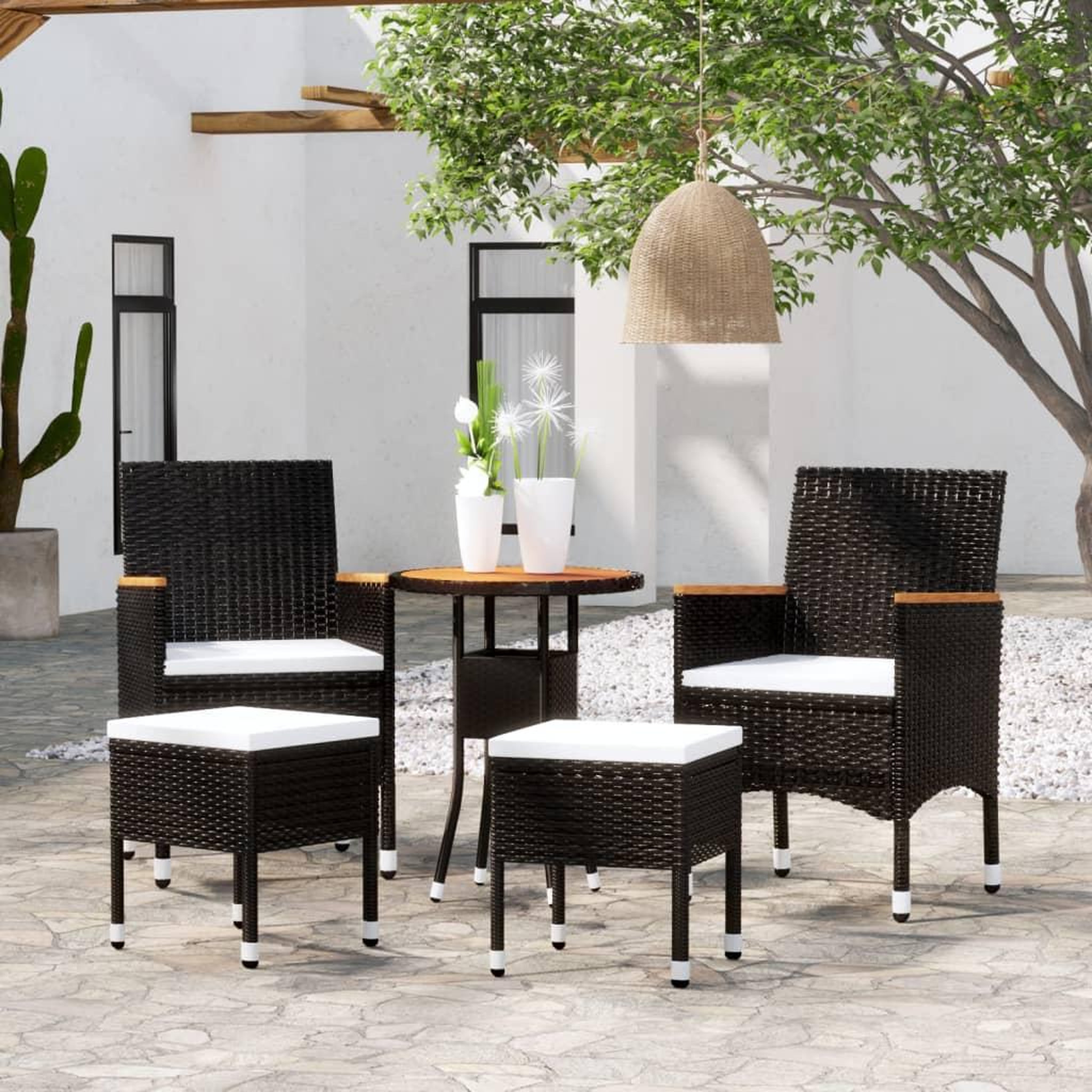 VIDAXL Salon de jardin 5 pcs Resine tressee Noir