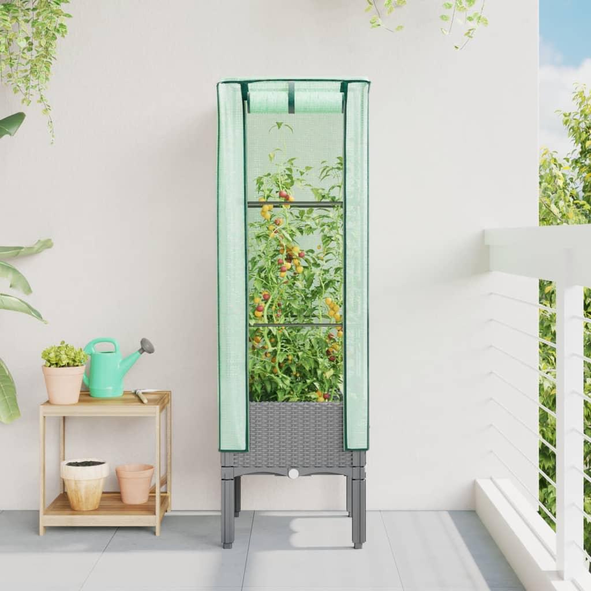 Voir la diapositive 3 : VIDAXL Jardiniere surelevee avec housse aspect rotin 40x40x140 cm
