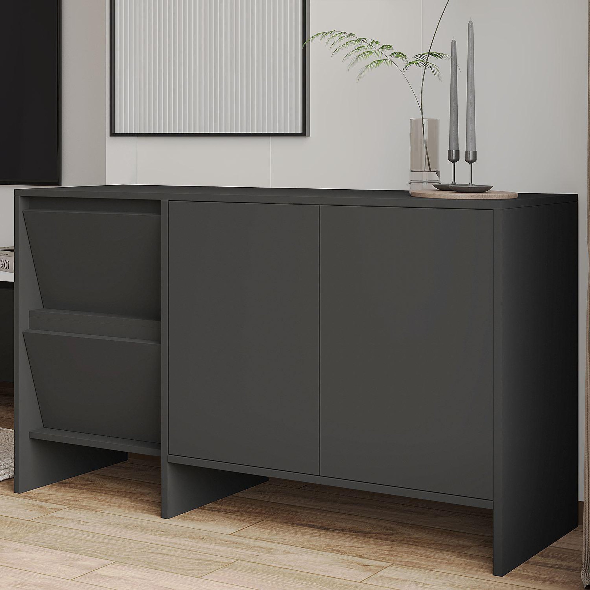 Voir la diapositive 4 : Habitat et Jardin Buffet en bois  laris 130  - 130 x 44 x 82 cm - gris anthracite