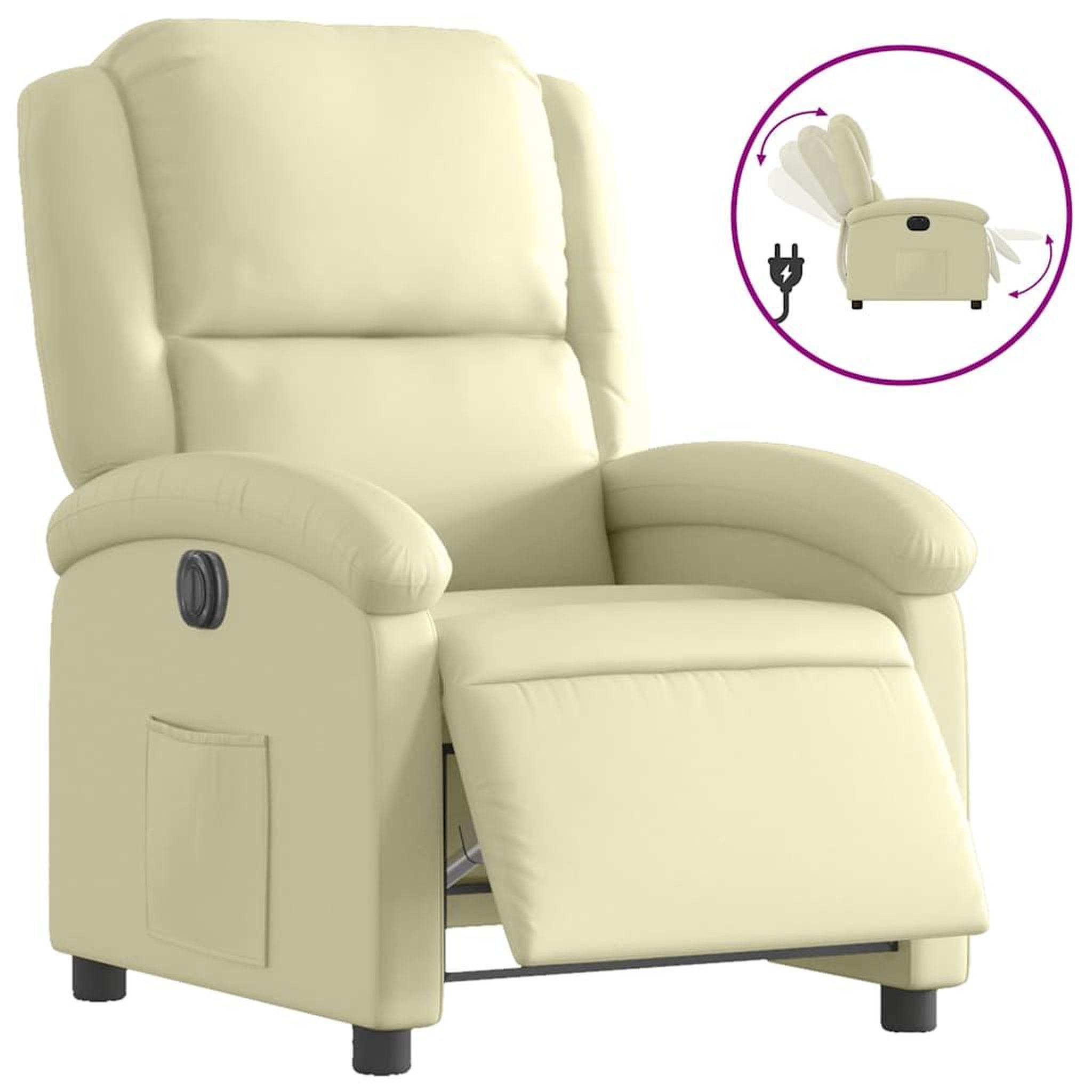 Voir la diapositive 2 : VIDAXL Fauteuil inclinable electrique creme cuir veritable
