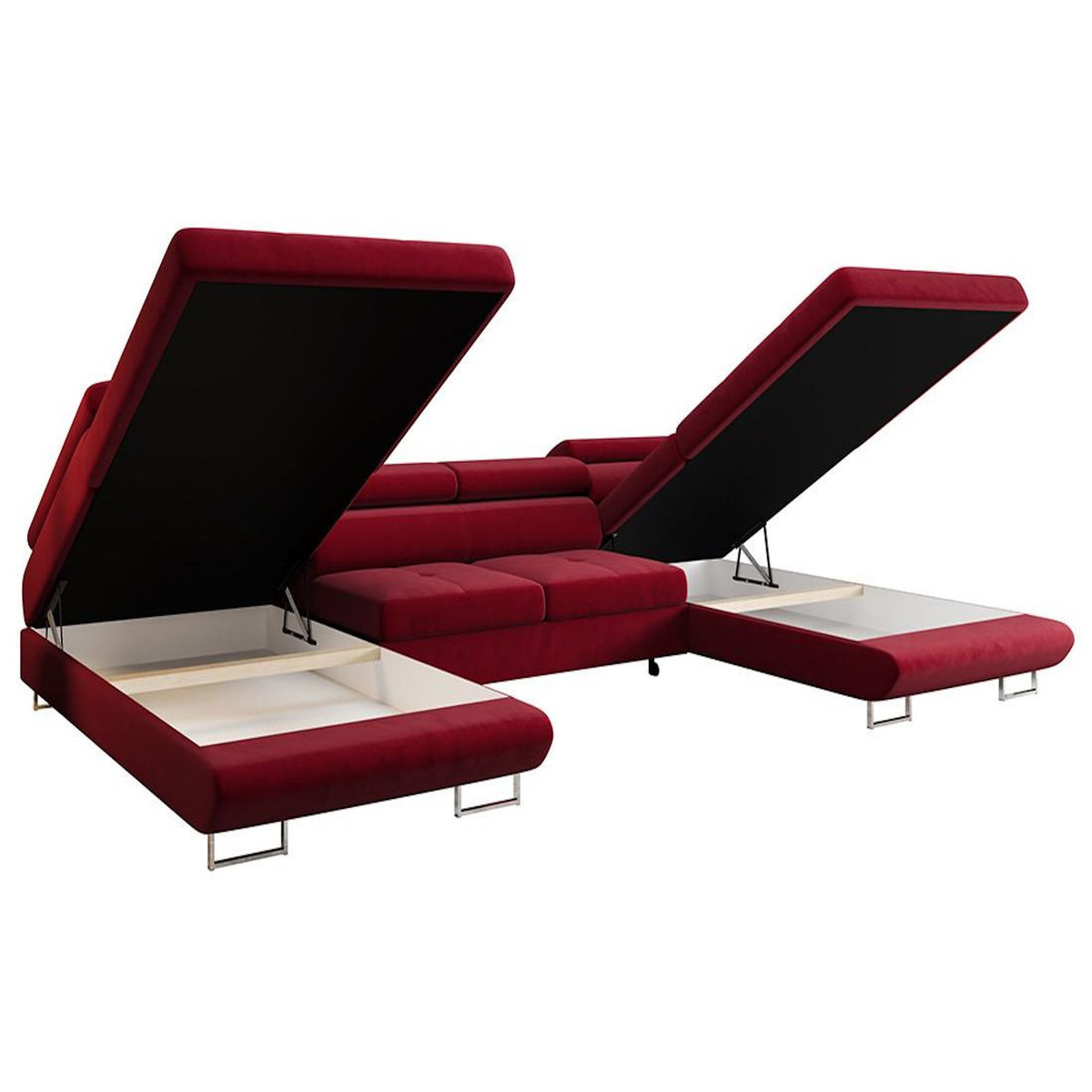 BEST MOBILIER Ayden - canapé panoramique en u 7 places convertible avec coffre et têtières réglables en tissu