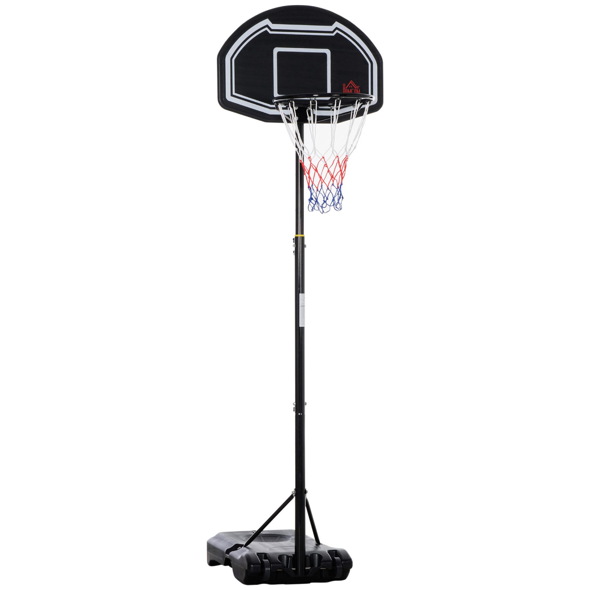 HOMCOM Panier de basketball sur pied hauteur réglable h.197-254 cm lestage roulettes noir blanc
