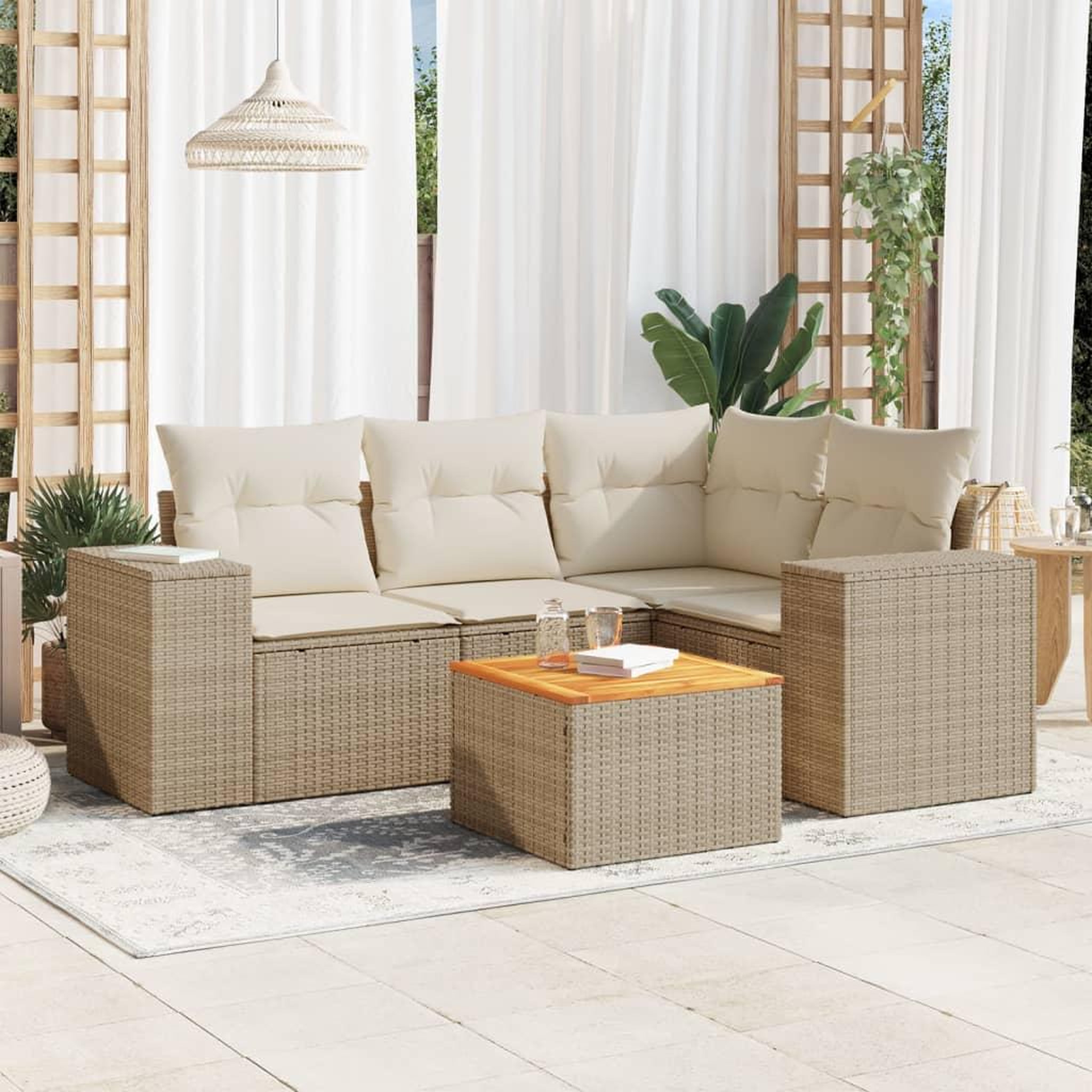 VIDAXL Salon de jardin avec coussins 5 pcs beige resine tressee