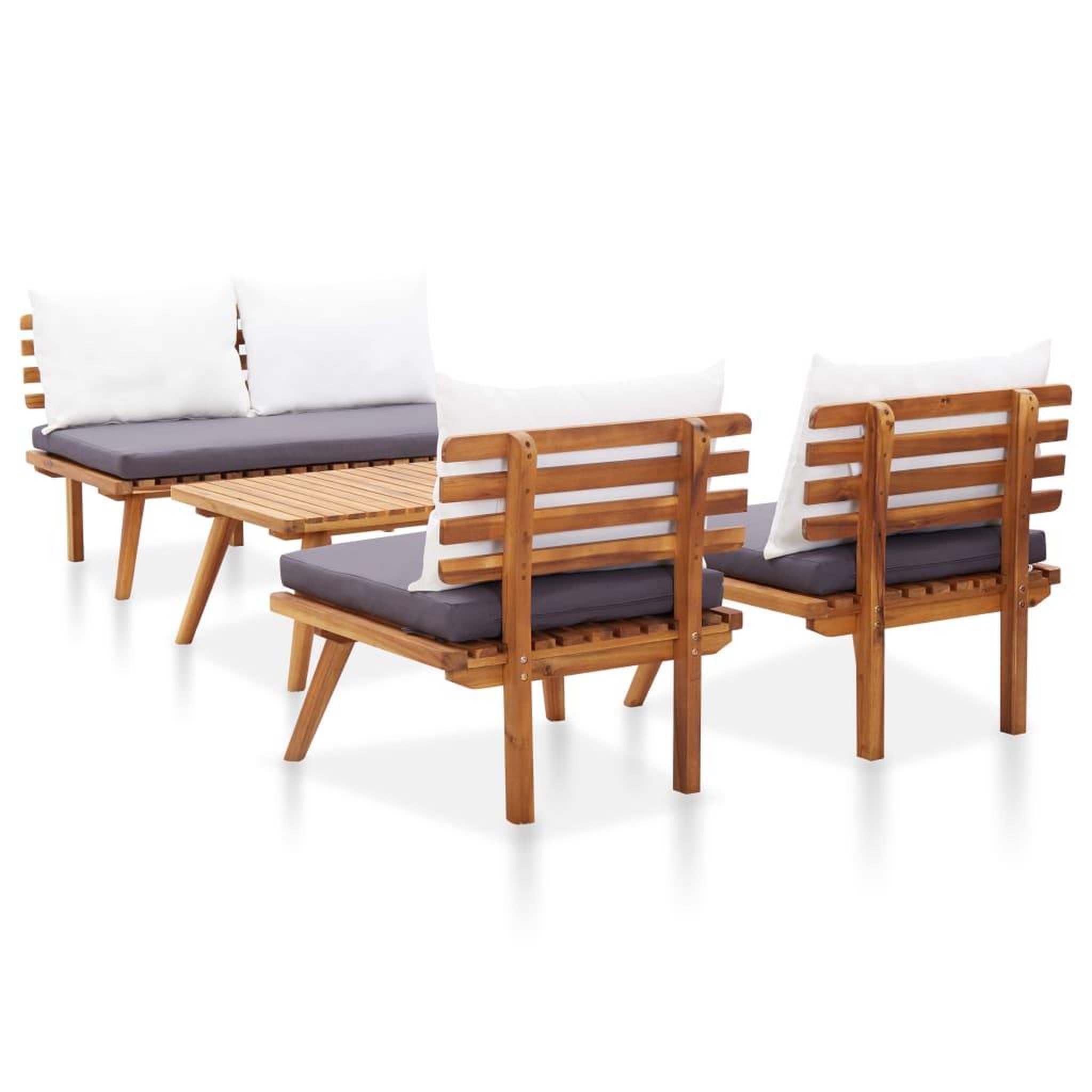 Voir la diapositive 5 : VIDAXL Salon de jardin 4 pcs avec coussins Bois d'acacia solide