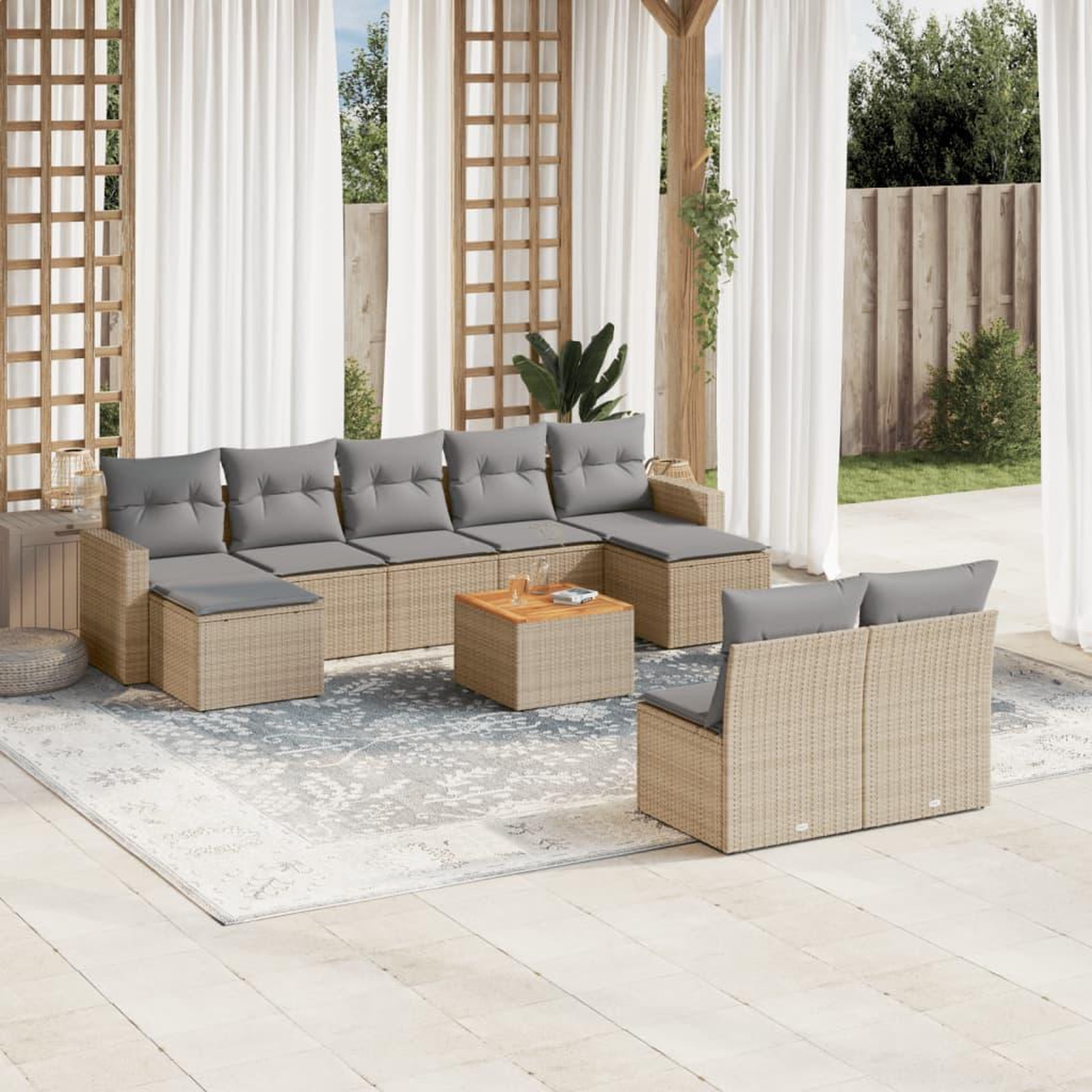 VIDAXL Salon de jardin et coussins 10 pcs melange beige resine tressee