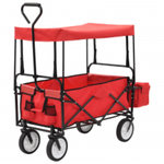 VIDAXL Chariot a main pliable avec toit Acier Rouge