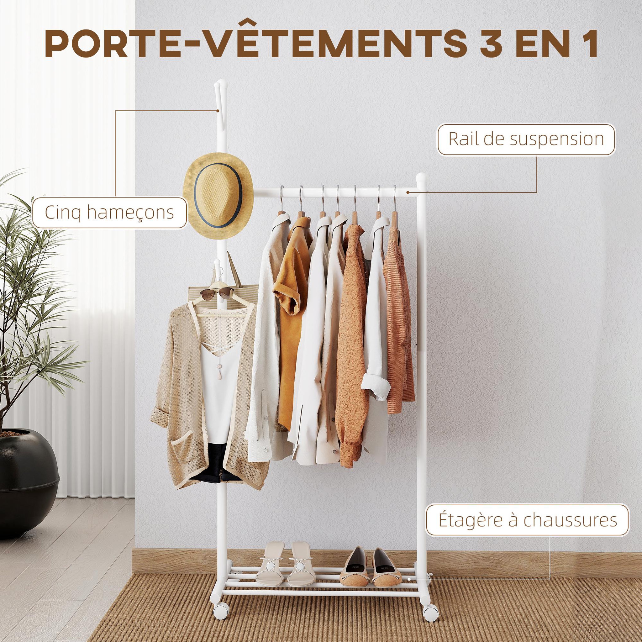 Voir la diapositive 5 : HOMCOM Portant à vêtements mobile étagère porte-manteau en forme d'arbre métal blanc