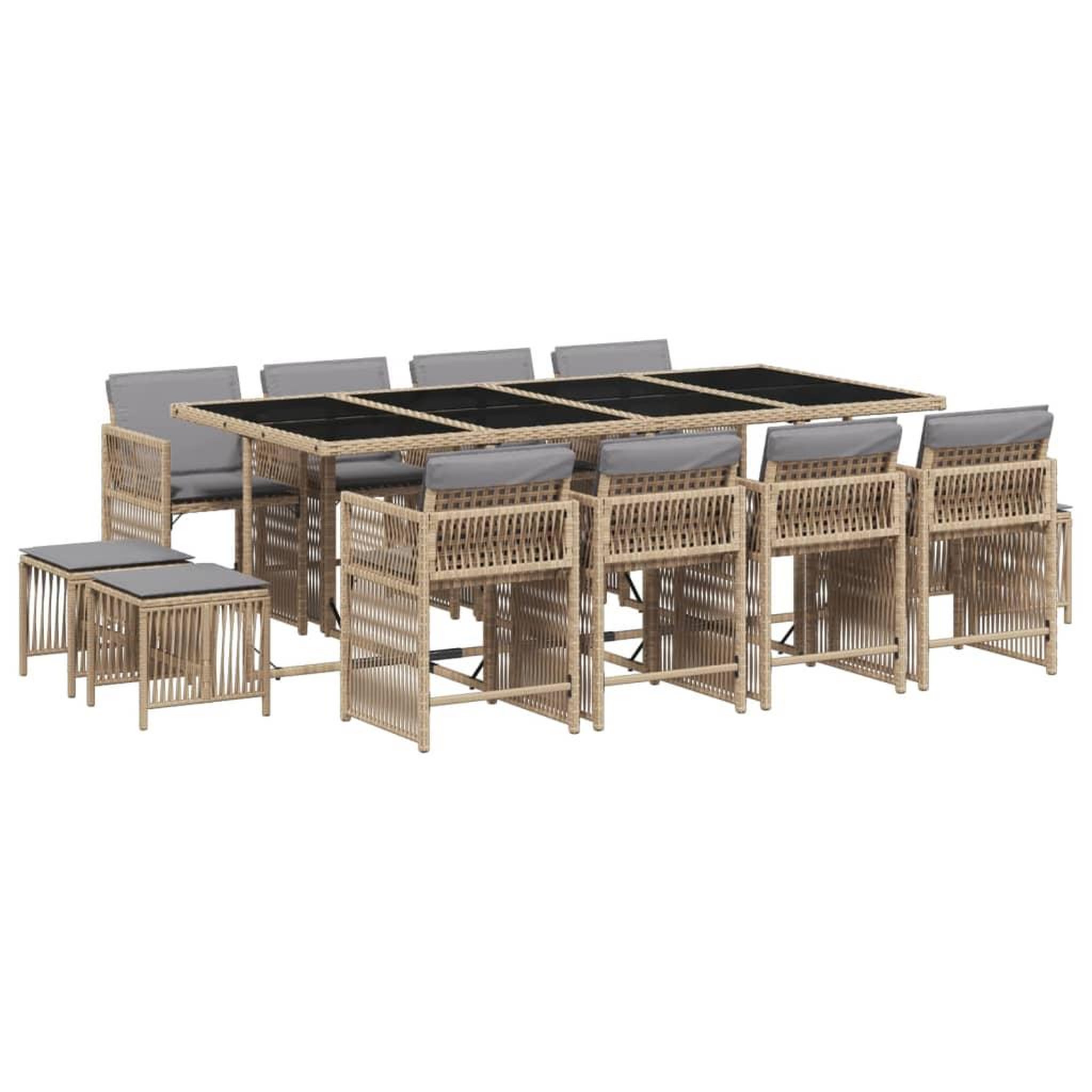Voir la diapositive 2 : VIDAXL Ensemble a manger de jardin coussins 13 pcs melange beige rotin
