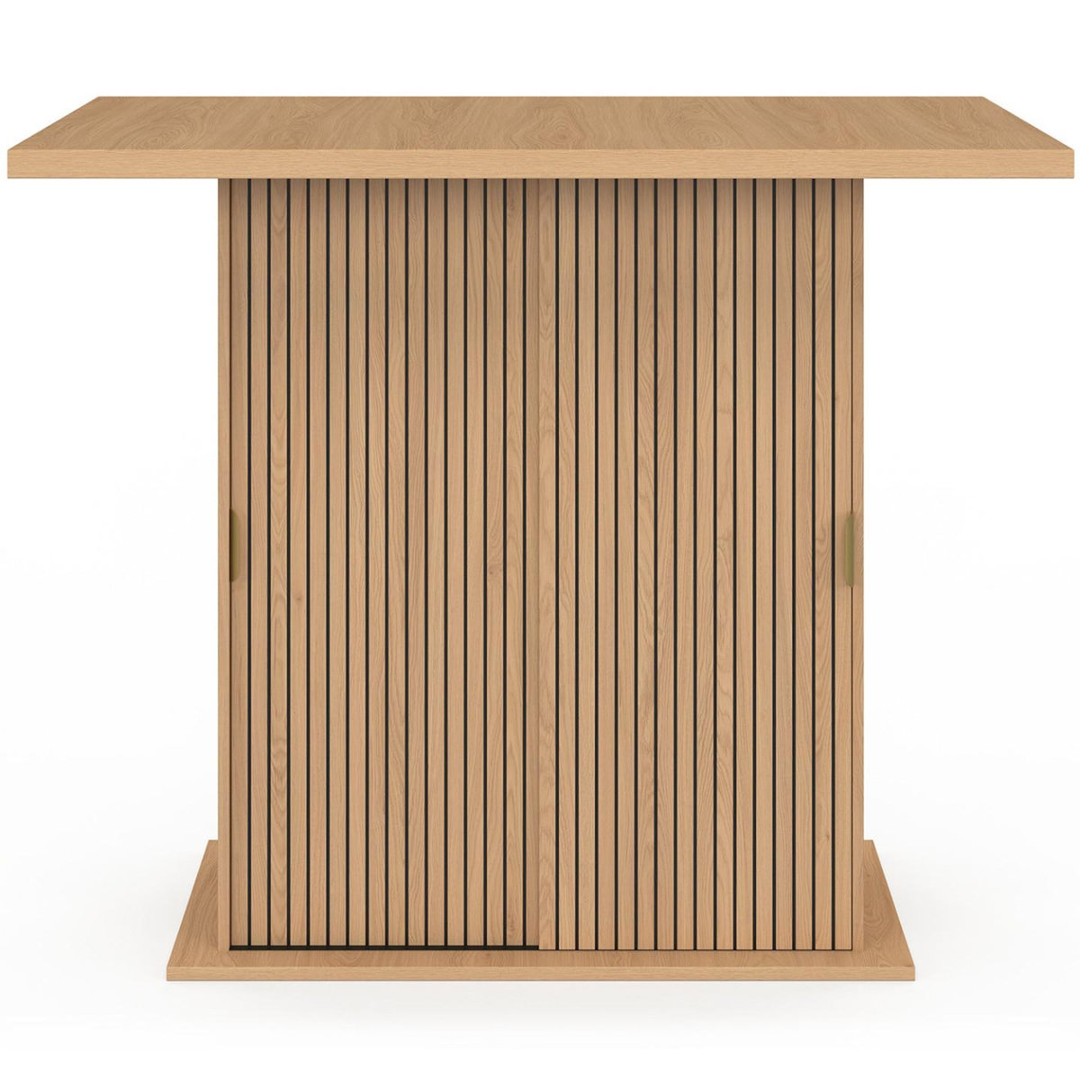 ID MARKET Ilot central 4 personnes JULIETTE 110 cm pied central avec rangement effet lattes tasseau de bois