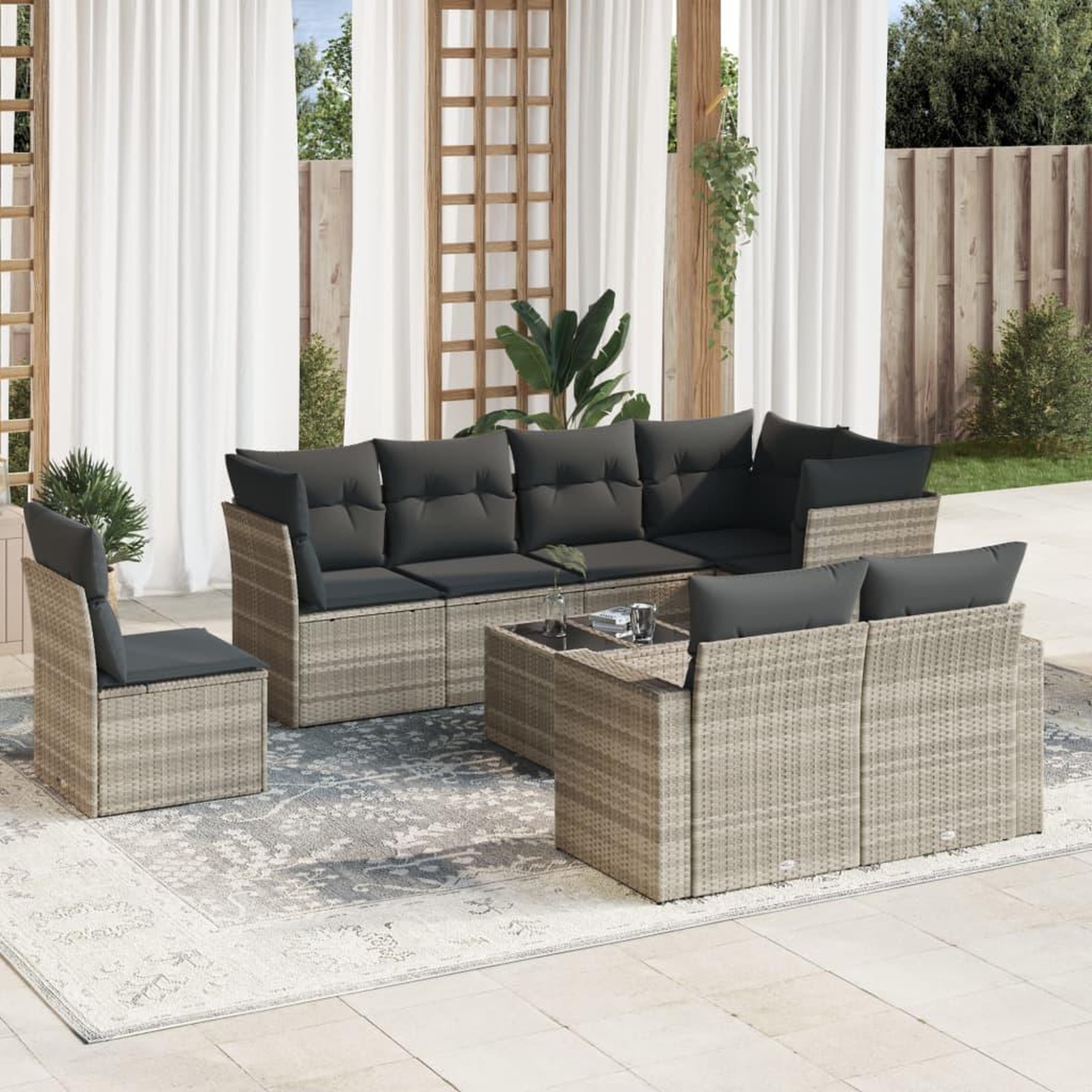 VIDAXL Salon de jardin 9 pcs avec coussins gris clair resine tressee